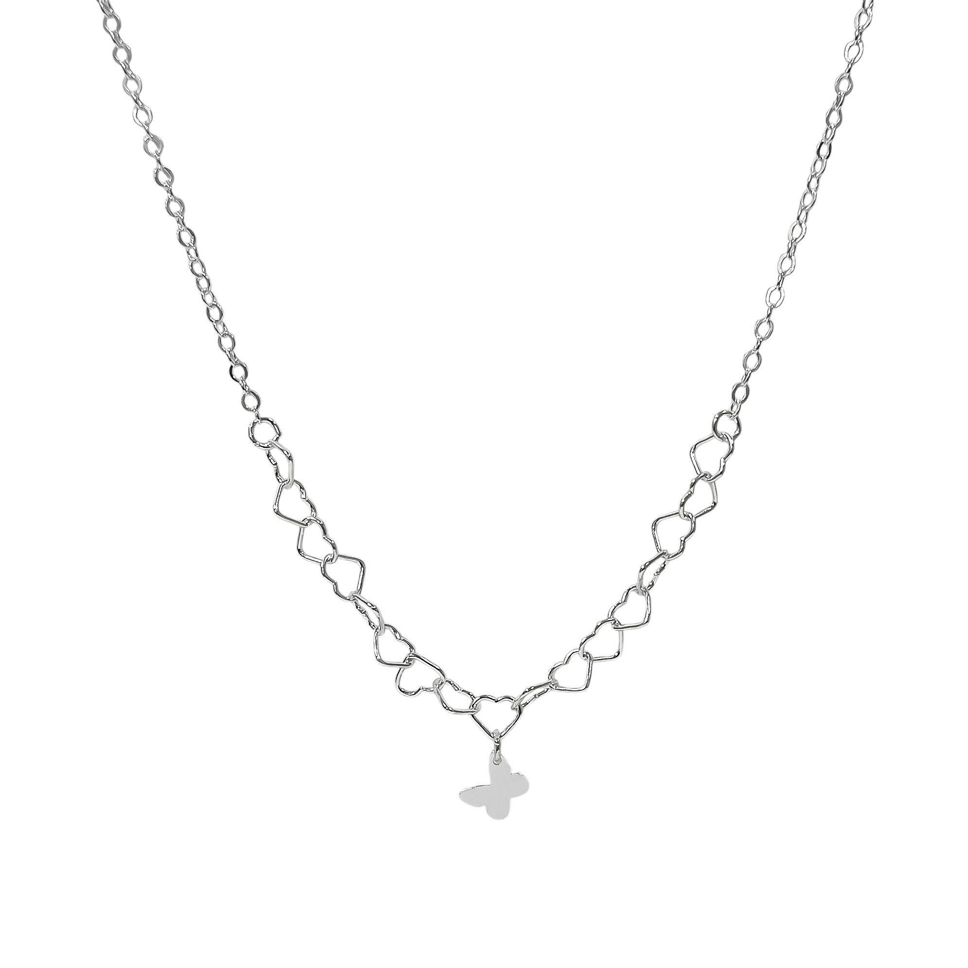 Collar Corazones Mariposa Plata Fina 925-2