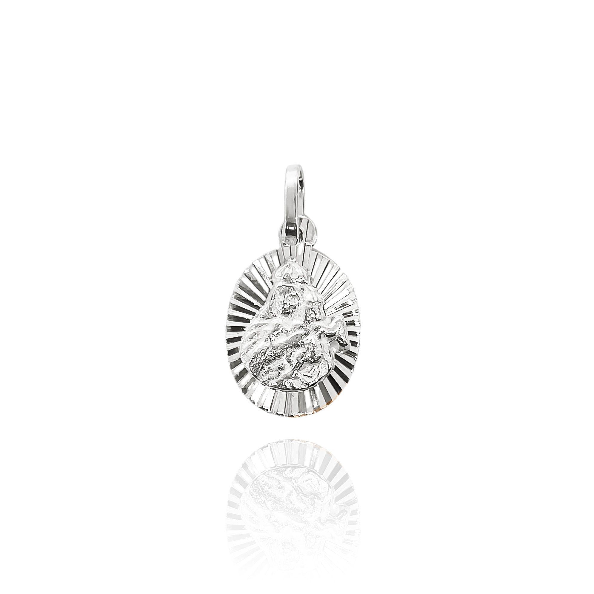 Colgante Medalla Virgen Del Carmen 11mm Rayos Plata Fina 925-3