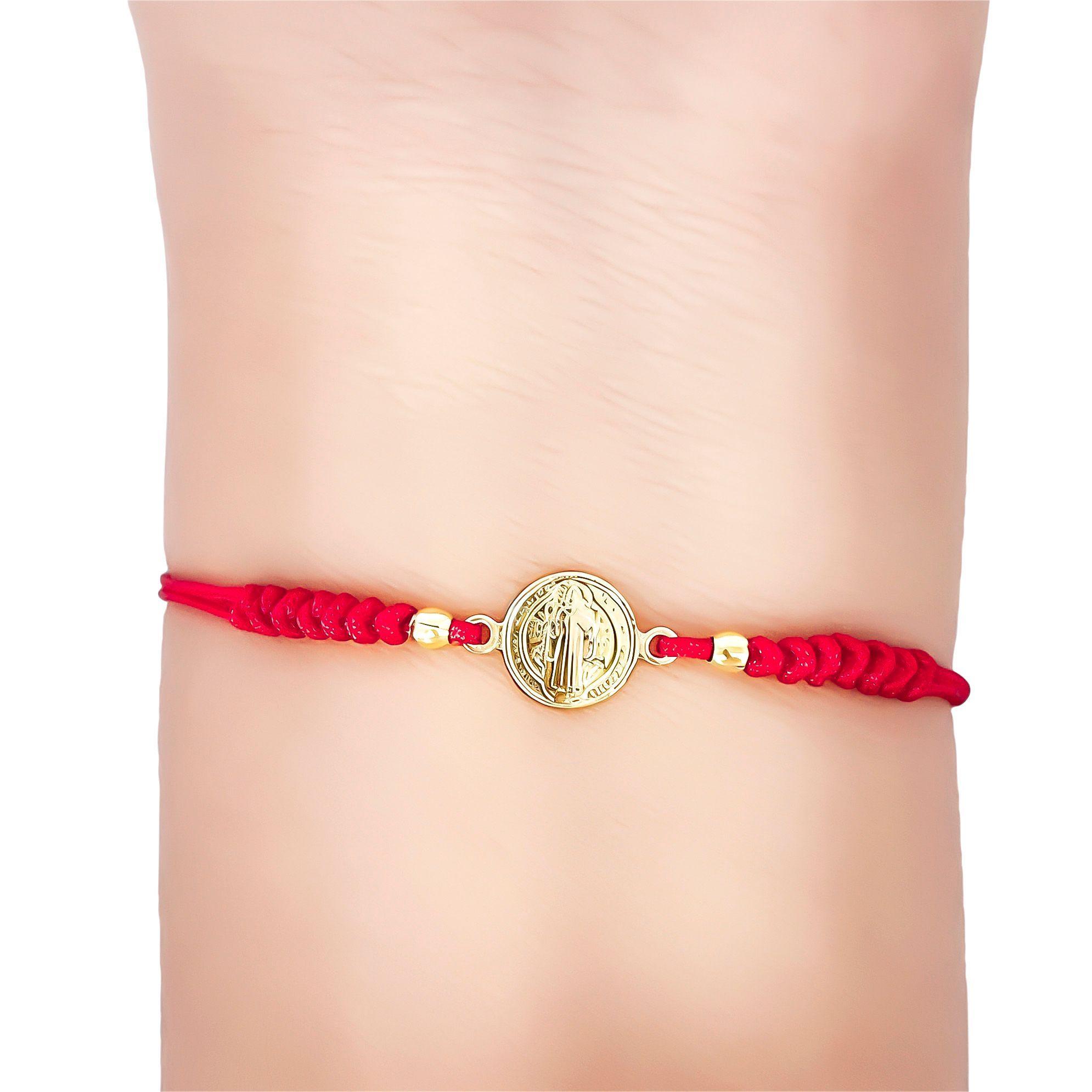 Pulsera San Benito Nudo Serpiente Enchapado Oro 18K Cordón Rojo Ajustable-1
