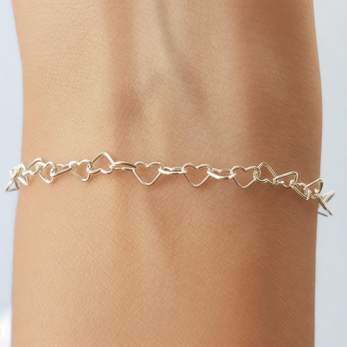 Pulsera Corazones Plata Fina 925-2