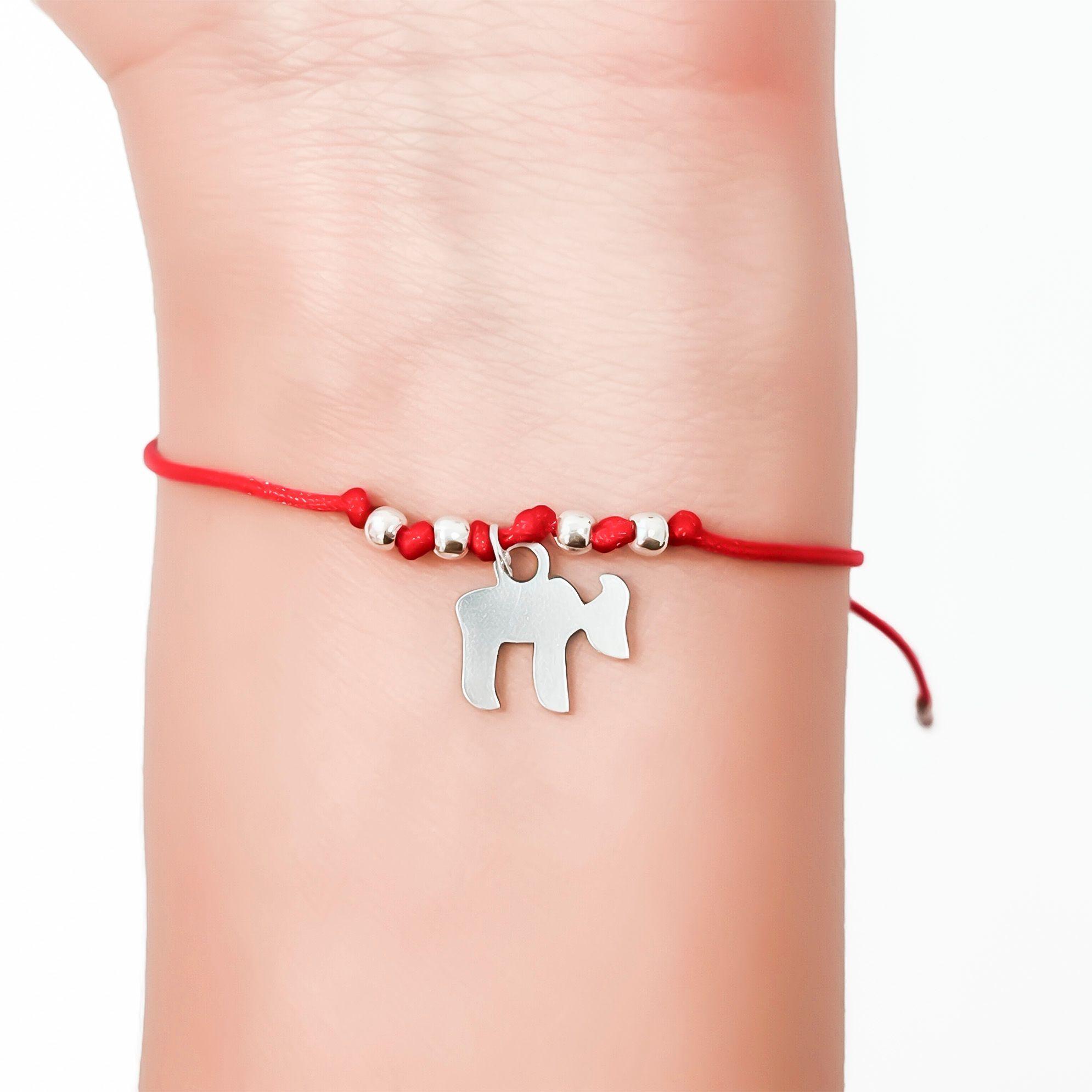 Pulsera Jai Lámina Plata Fina 925 Cordón Rojo-2