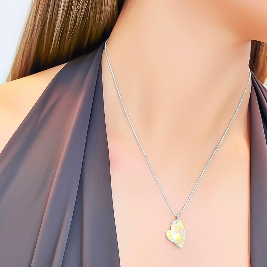 Collar Corazón Cristal Austriaco Aurore Boreale 45cm Plata Fina 925-3