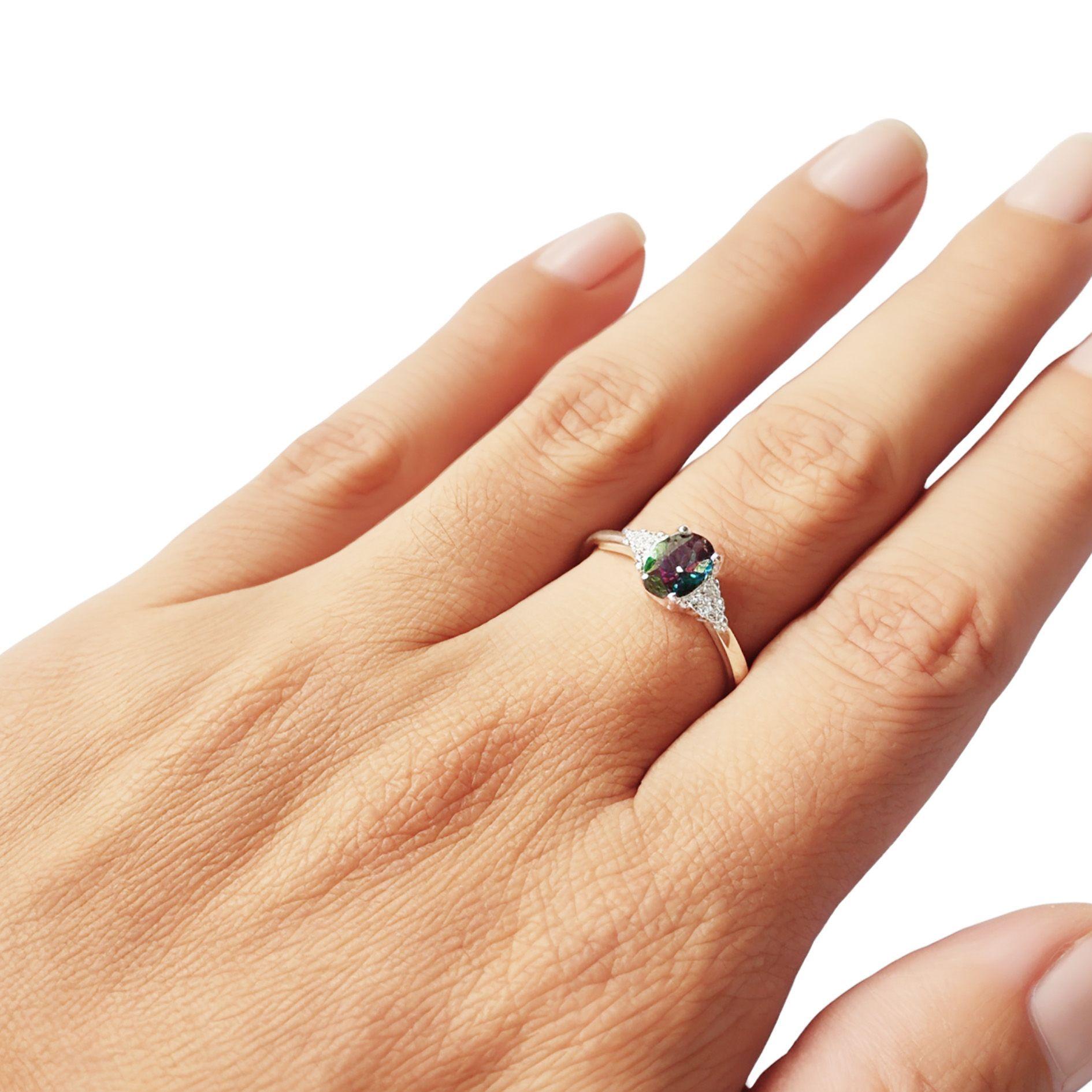 Anillo Solitario Topacio Místico #17 Circón Plata Fina 925-3