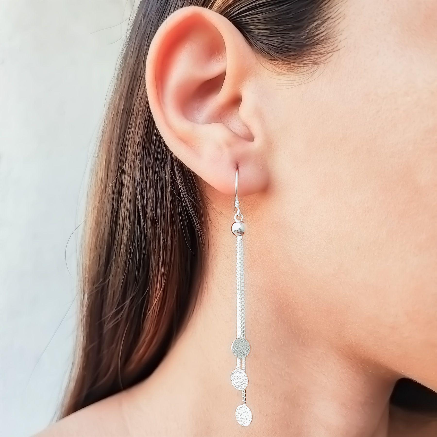 Aros Colgantes Cadena Veneciana Discos Satinados Plata Fina 925-3