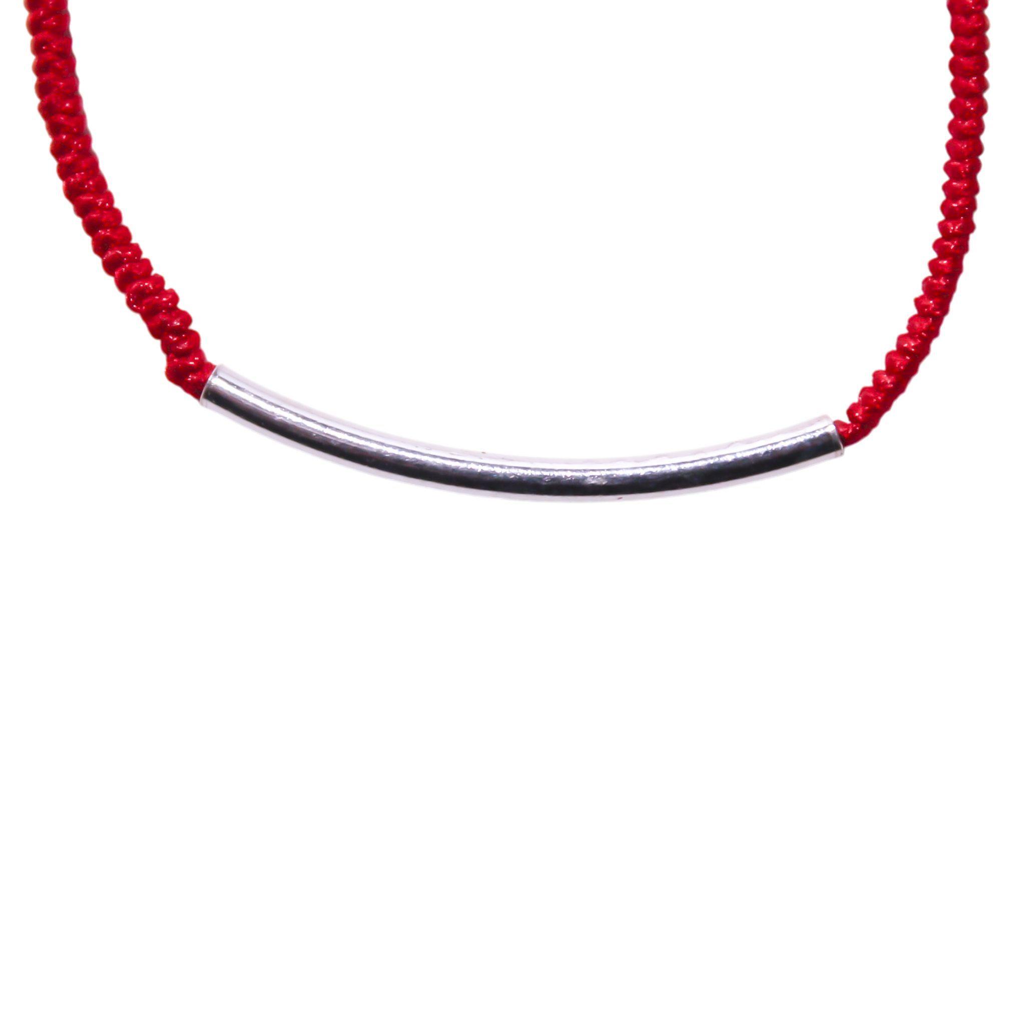 Pulsera Tubo Cordón Rojo Plata Fina 925-2