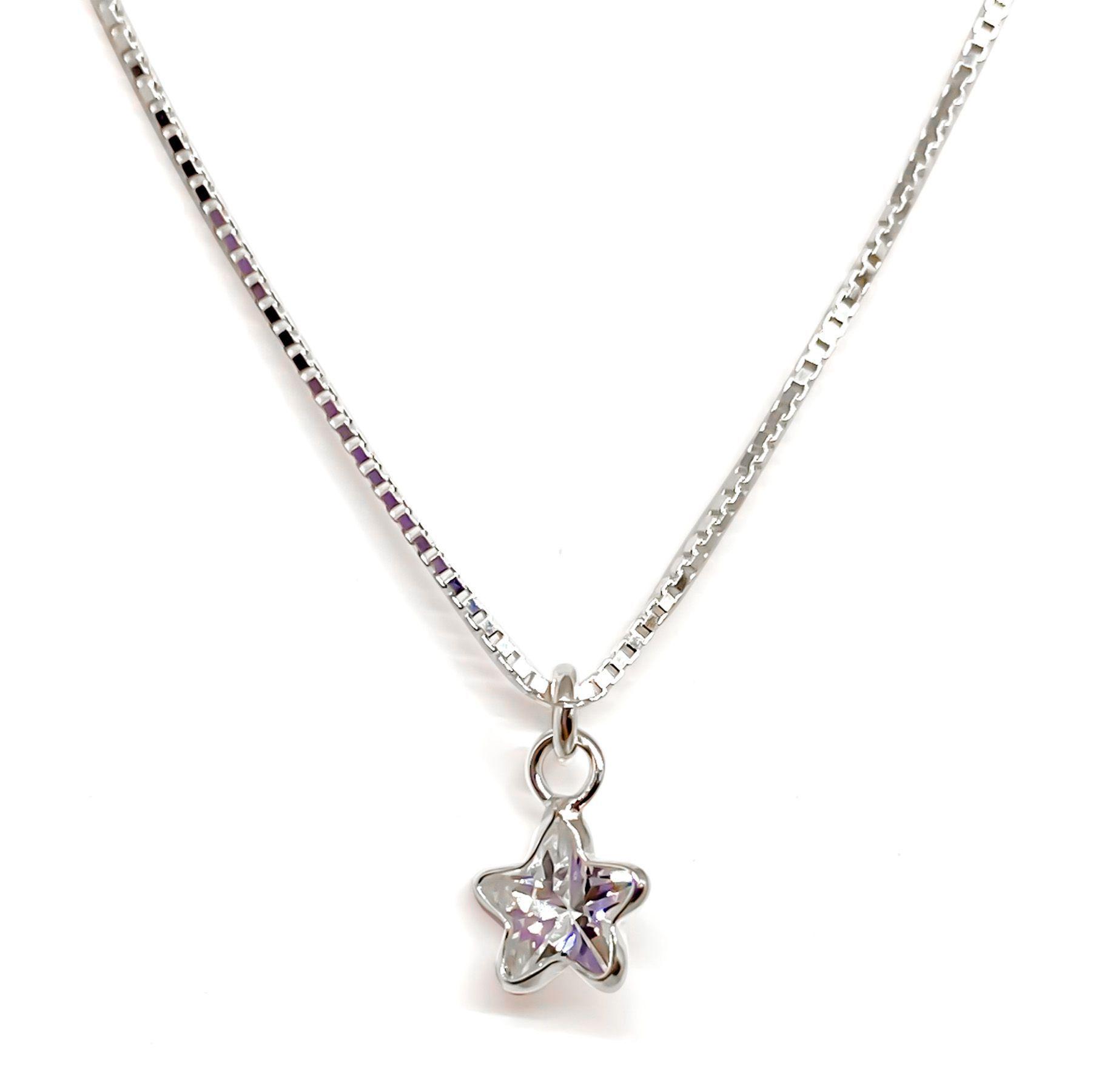 Collar Punto De Luz Estrella Circón 5mm Plata Fina 925-2