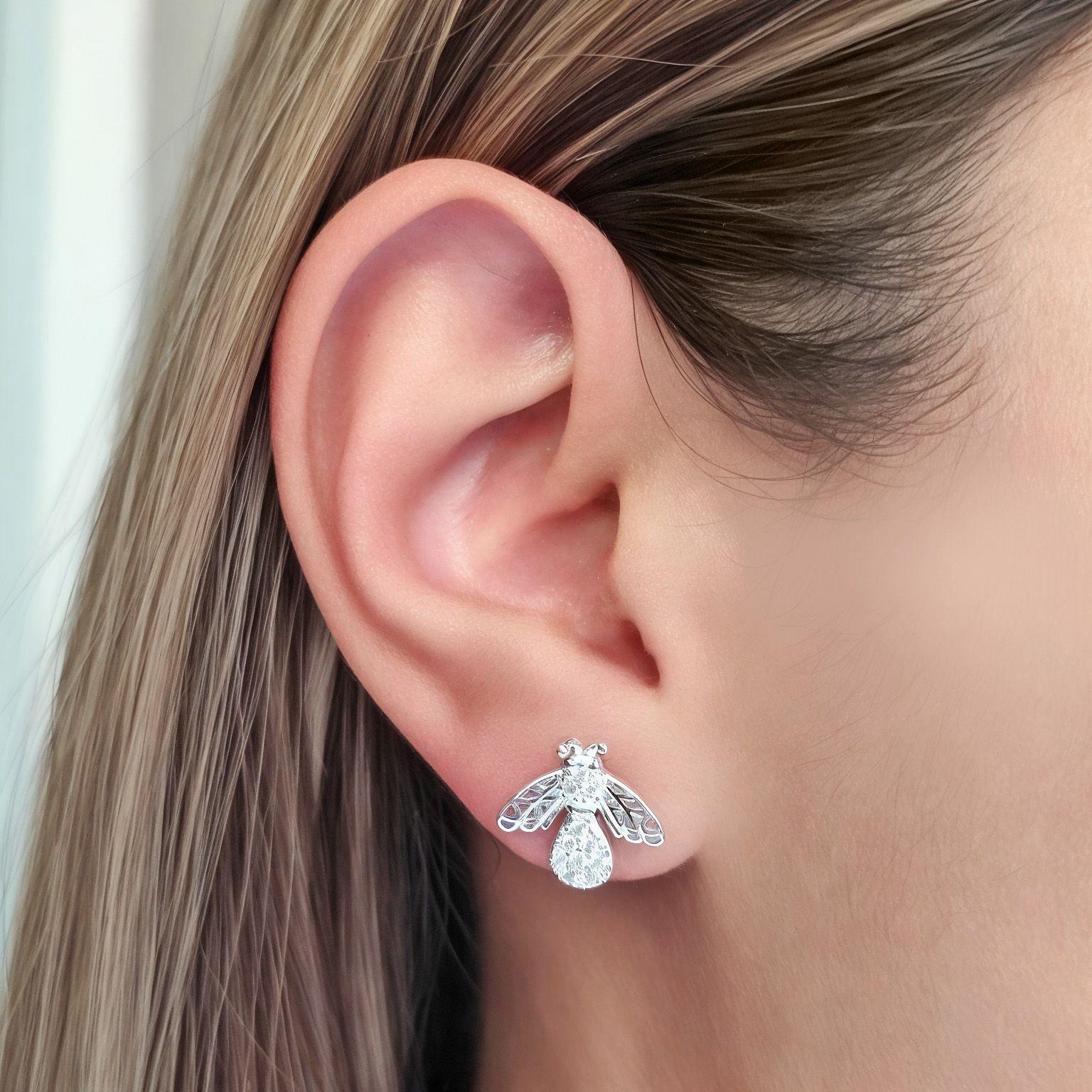 Aros Abeja Circón Plata Fina 925-2