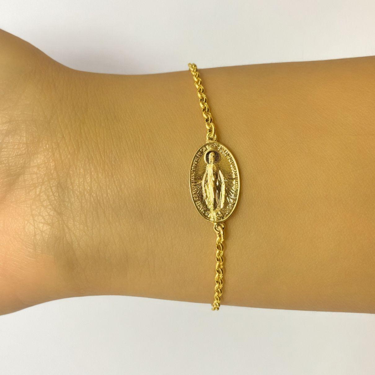 Pulsera Cadena Eslabón Virgen De Los Rayos Enchapado Oro 18K-2