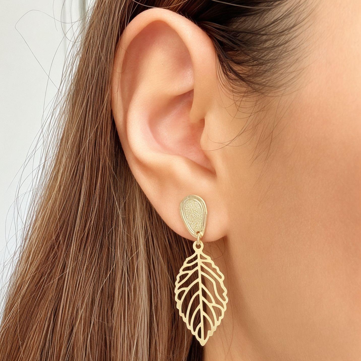 Aros Hoja Tope Gota Enchapado Oro 18K-2