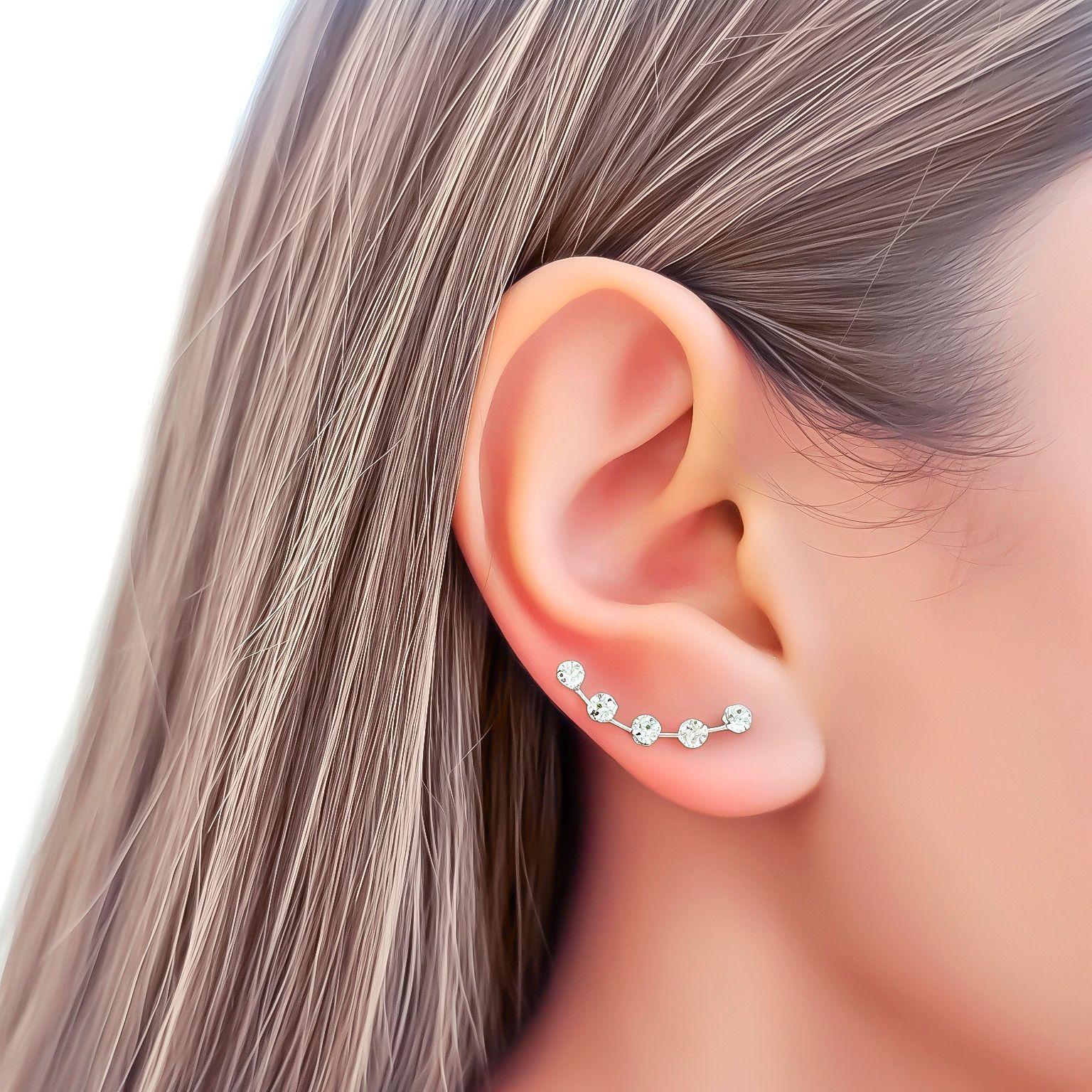 Aros Trepadores 5 Strass Blanco Plata Fina 925-2