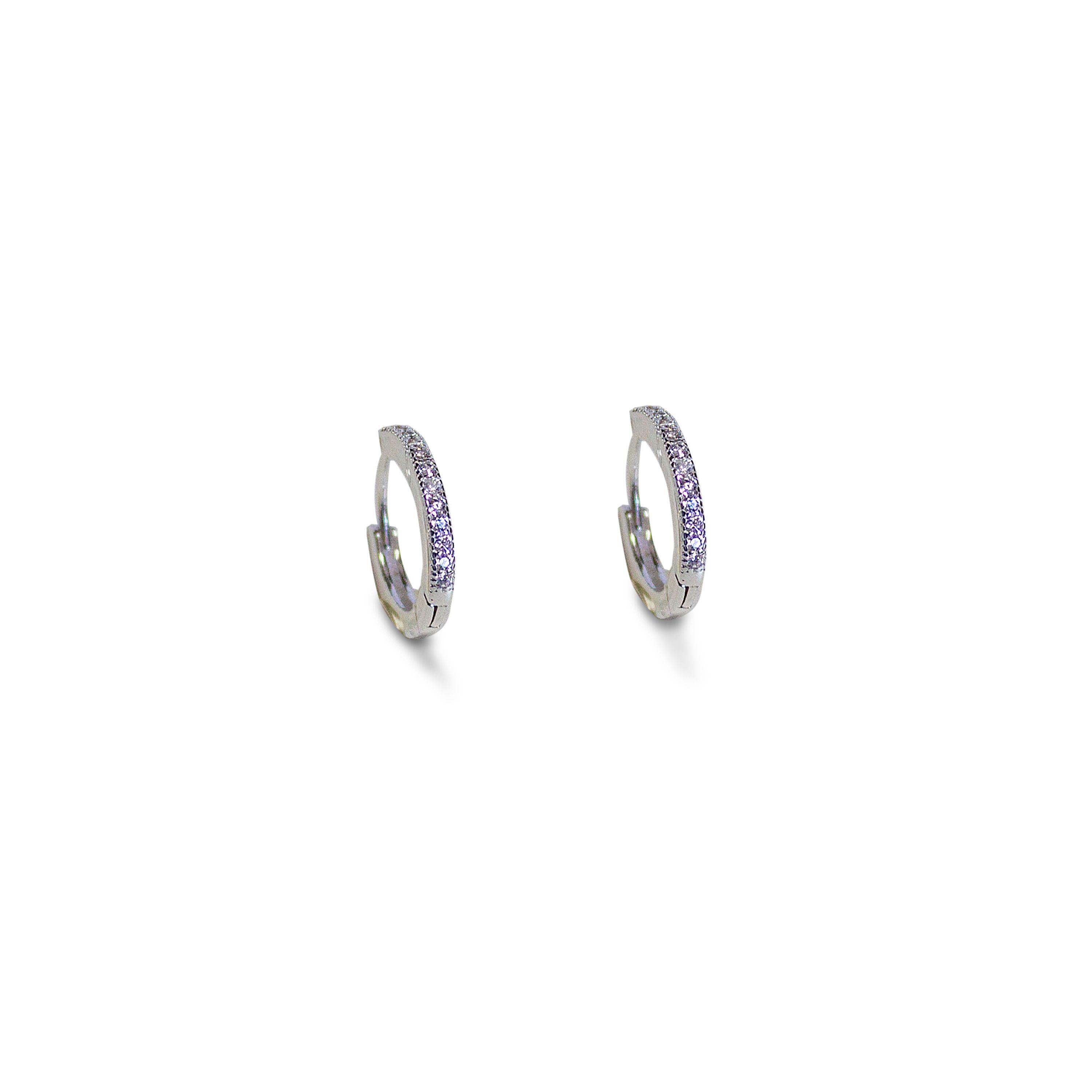 Aros Argolla Circón Bisagra 12mm Plata Fina 925-2