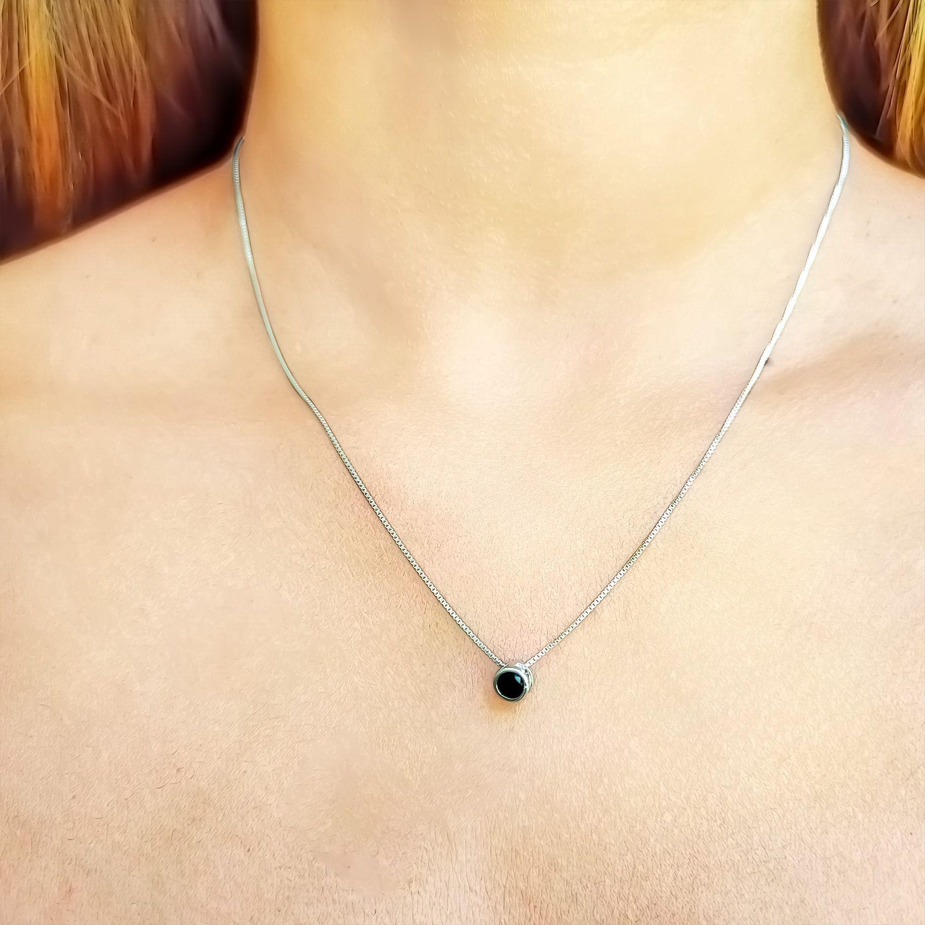 Collar Punto De Luz Negro 5mm Plata Fina 925-2