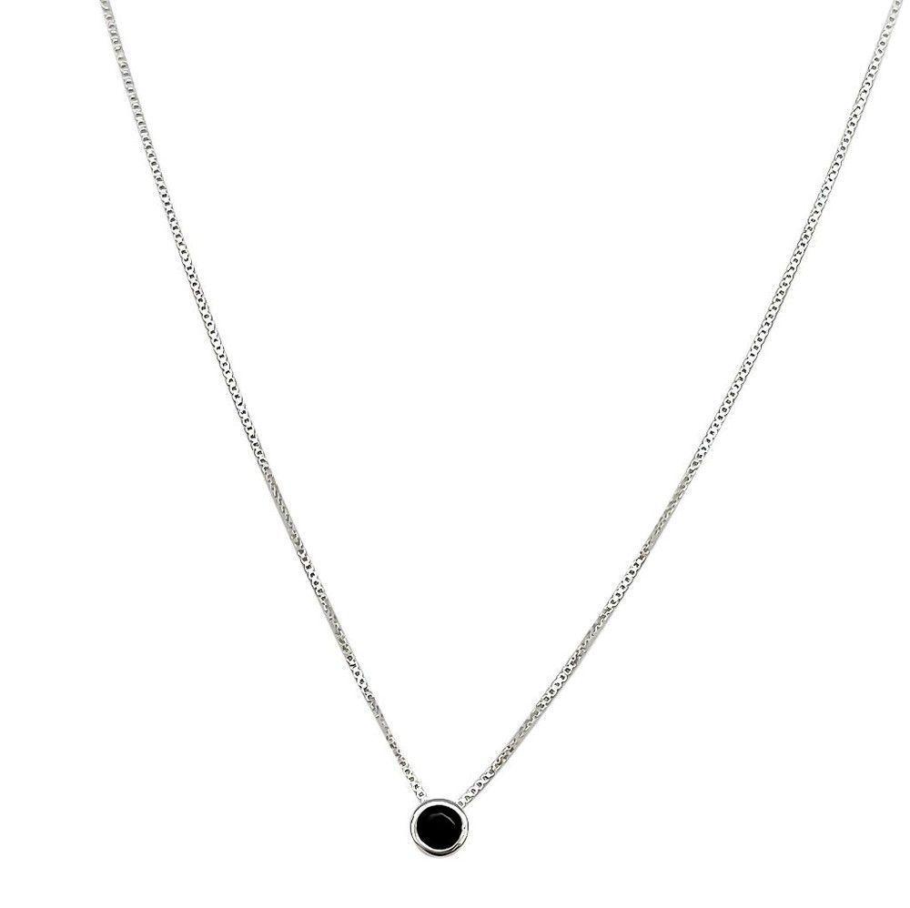 Collar Punto De Luz Negro 5mm Plata Fina 925-2