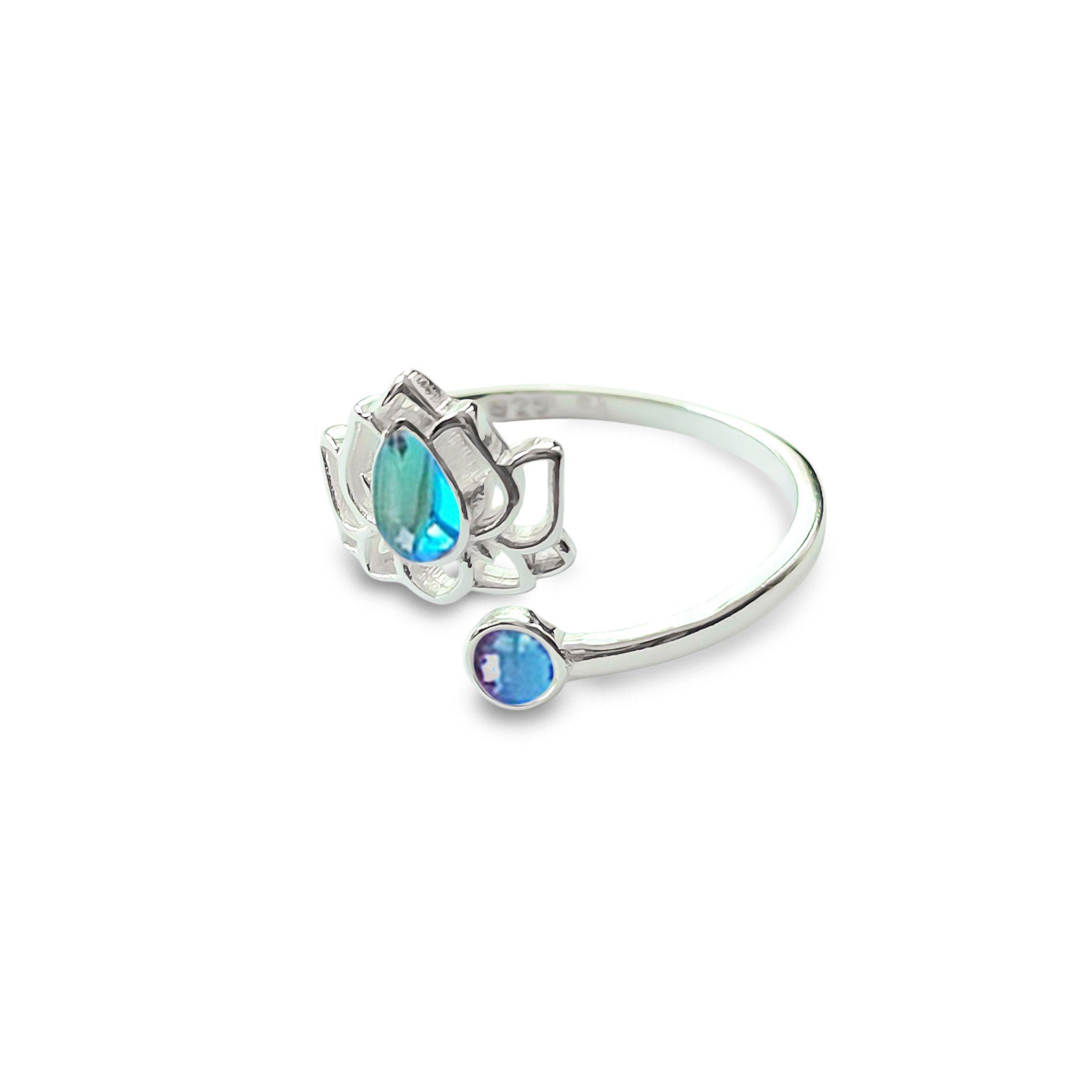 Anillo Flor De Loto Cristal Tornasol Plata Fina Adaptable-1