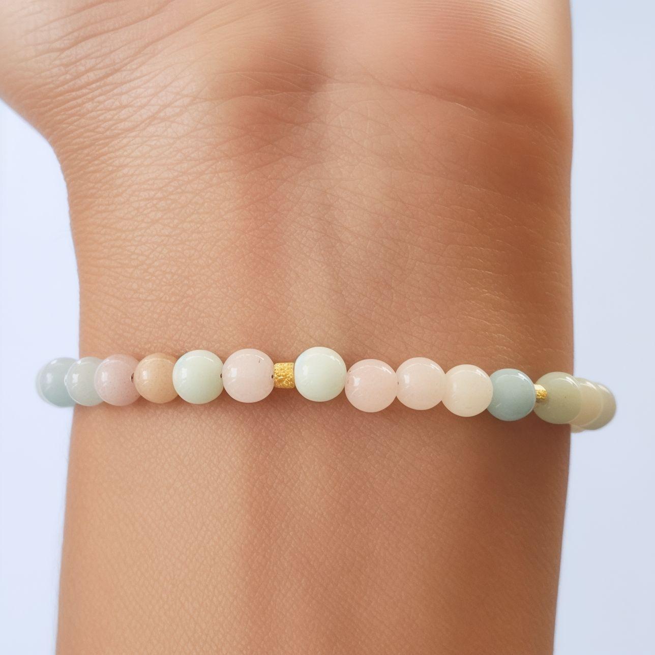 Pulsera Morganita Celeste Rosa Enchapado Oro 18K-2