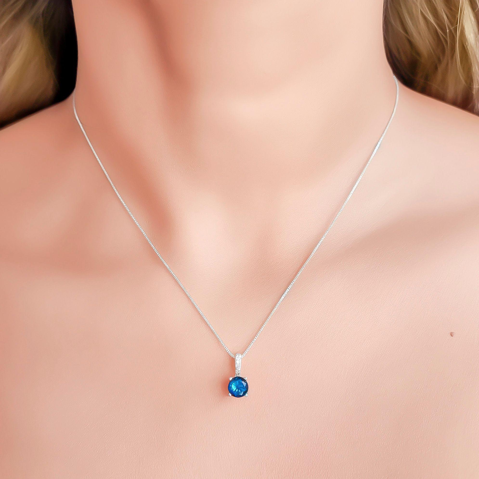 Collar Punto De Luz Virginia Circón Azul Plata Fina 925-2