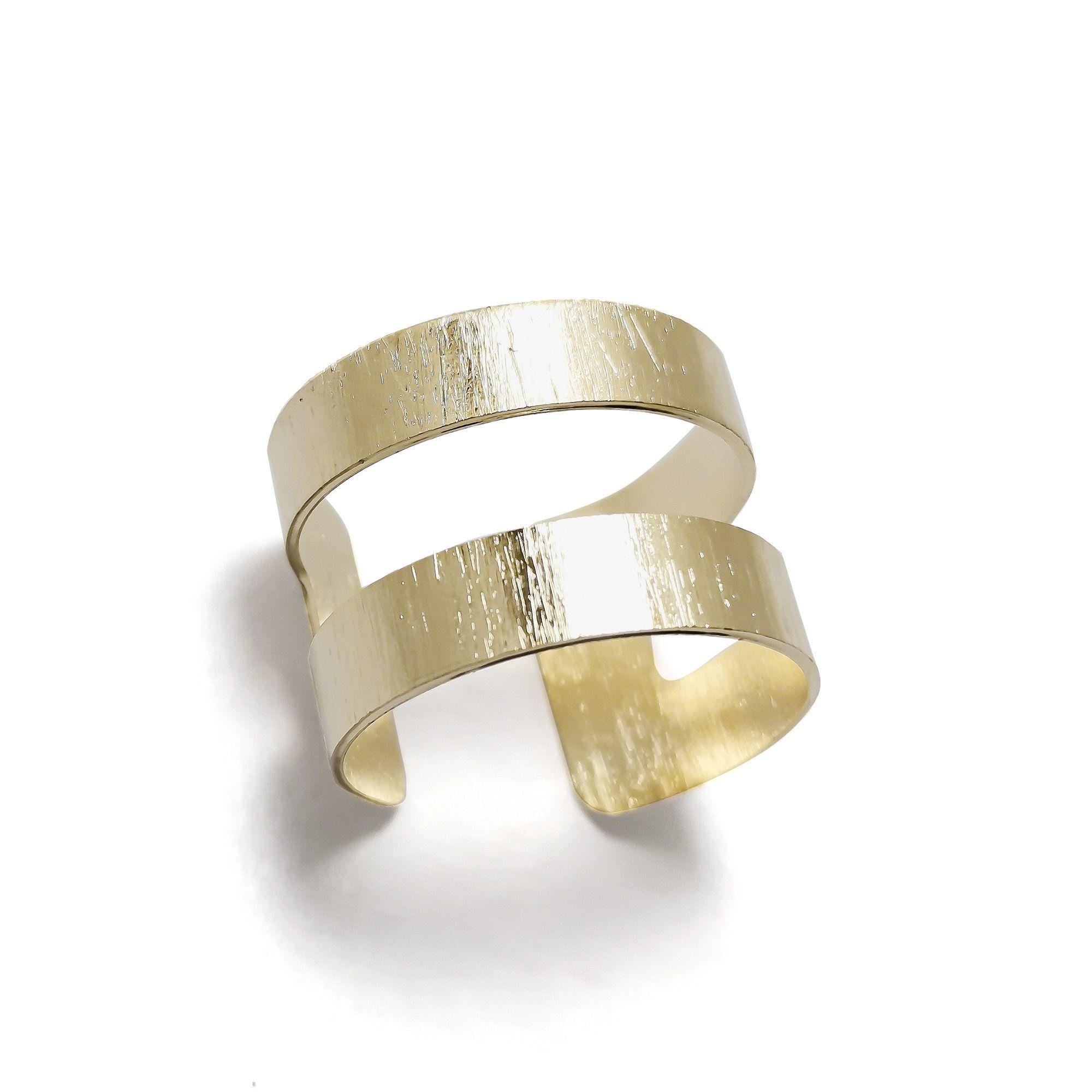 Anillo 2 Argollas Satinadas Enchapado Oro 18K Ajustable-2
