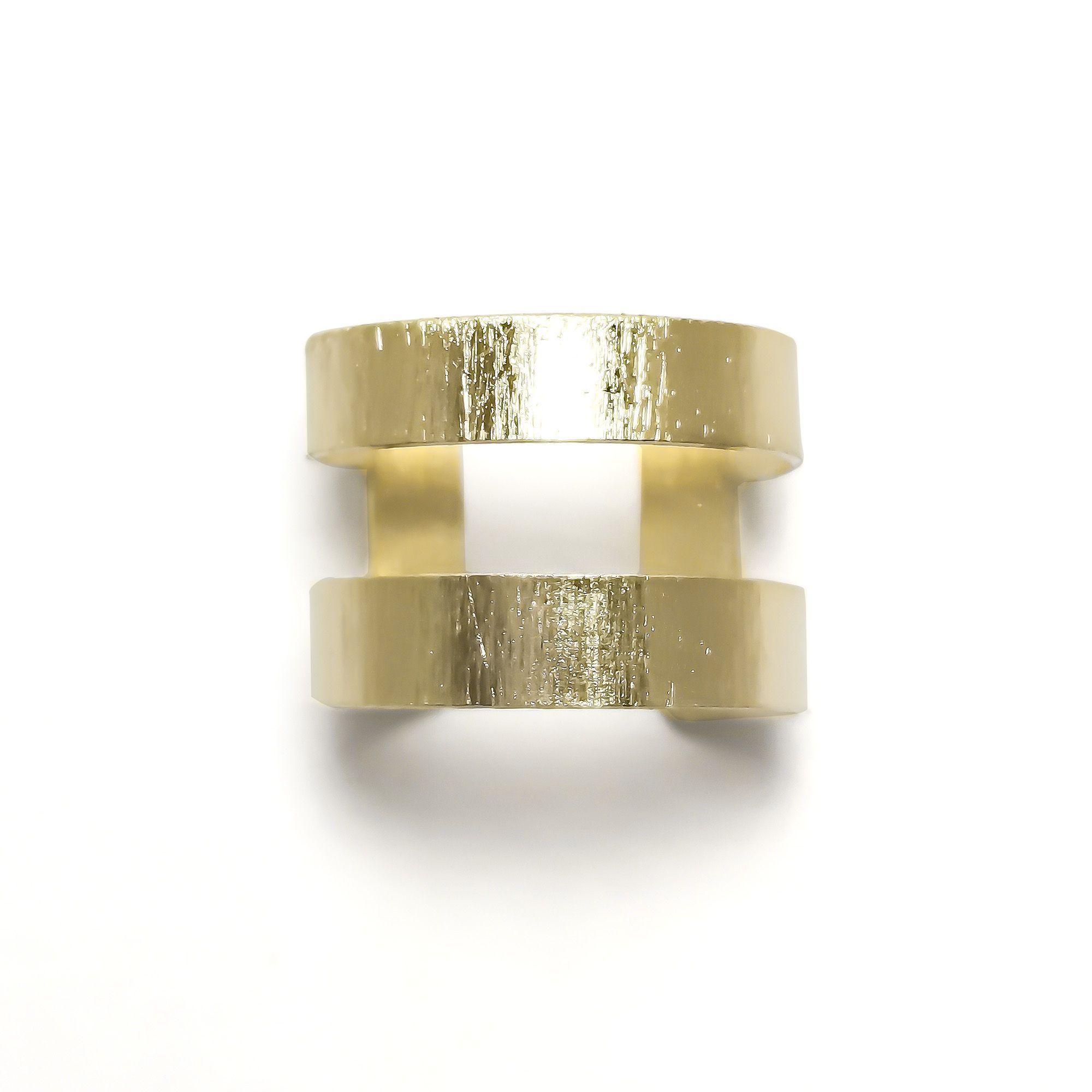 Anillo 2 Argollas Satinadas Enchapado Oro 18K Ajustable-3