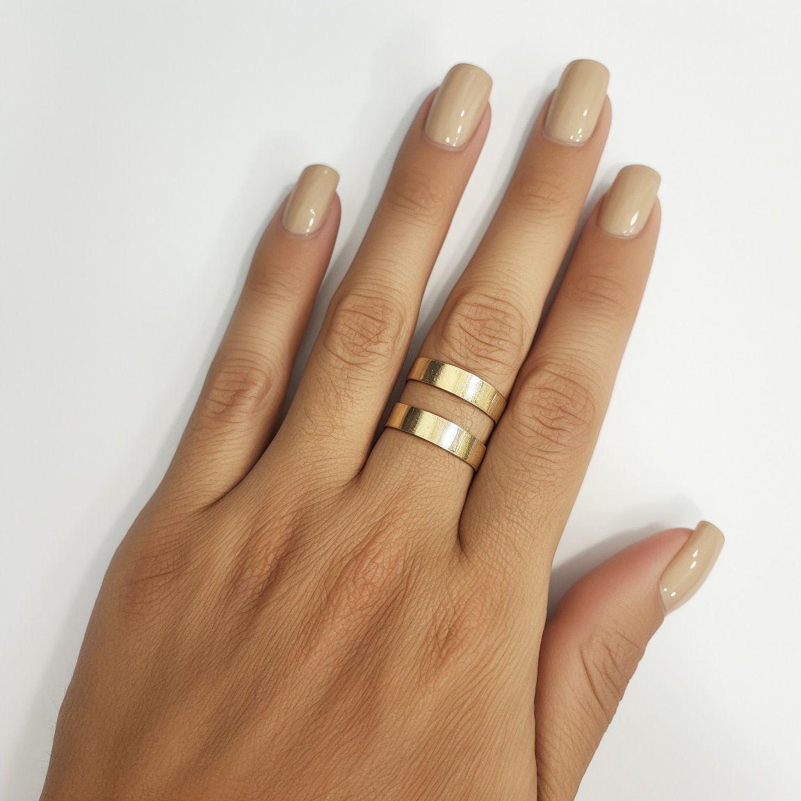 Anillo 2 Argollas Satinadas Enchapado Oro 18K Ajustable-4