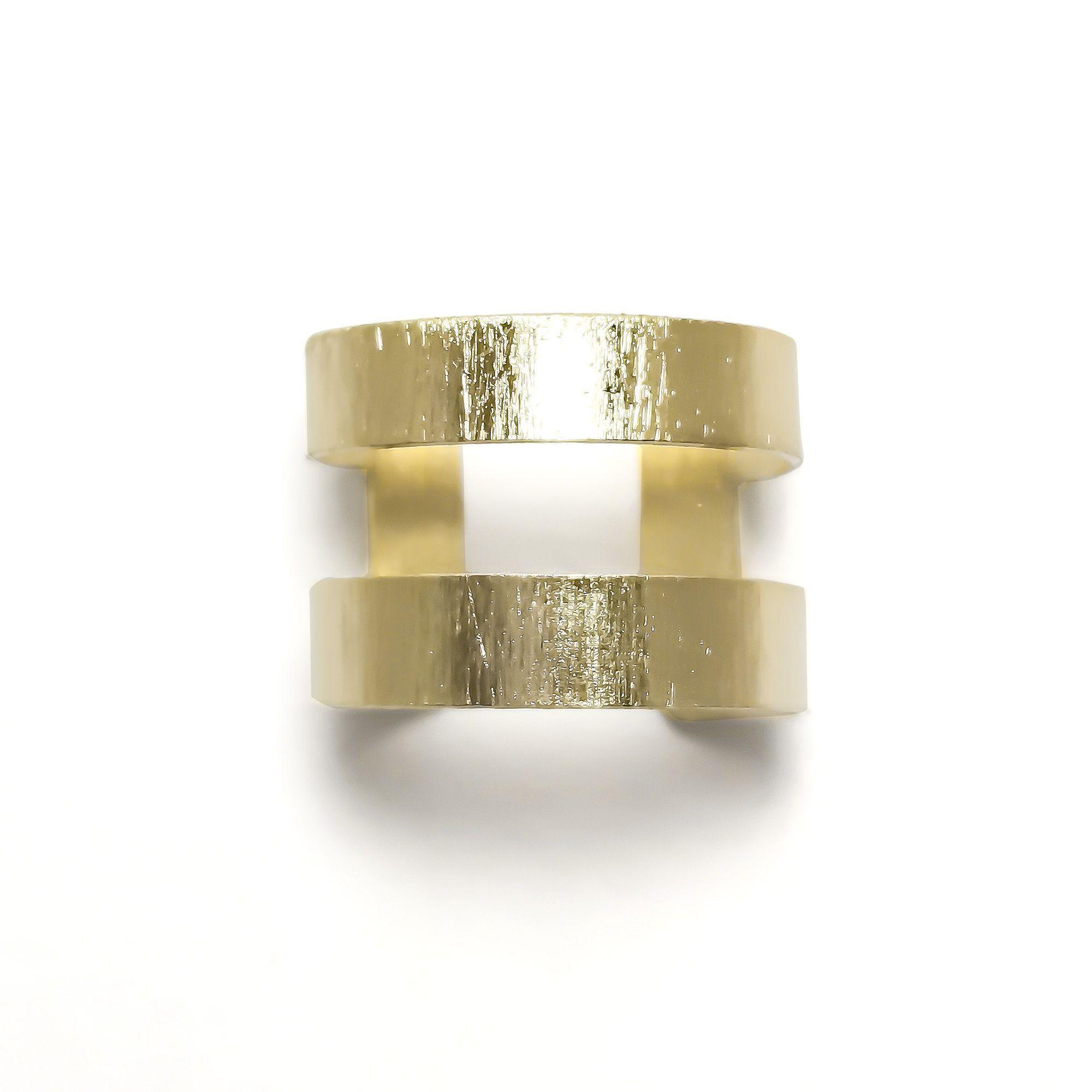 Anillo 2 Argollas Satinadas Enchapado Oro 18K Ajustable-4