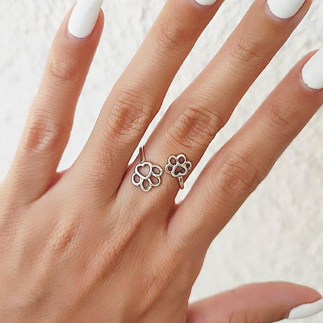 Anillo Huellas Perro #17 Plata Fina 925-2
