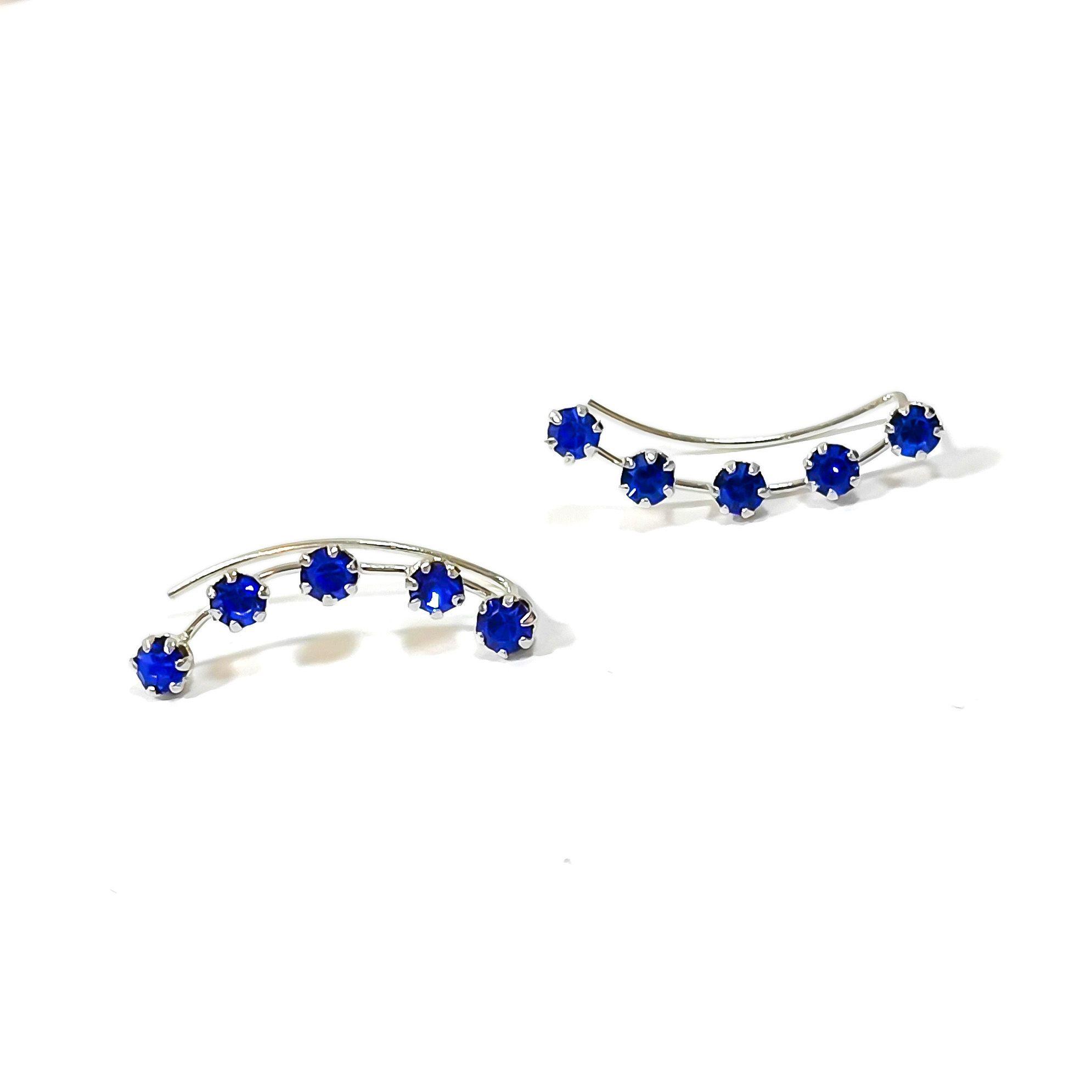 Aros Trepadores 5 Strass Azul Plata Fina 925-2