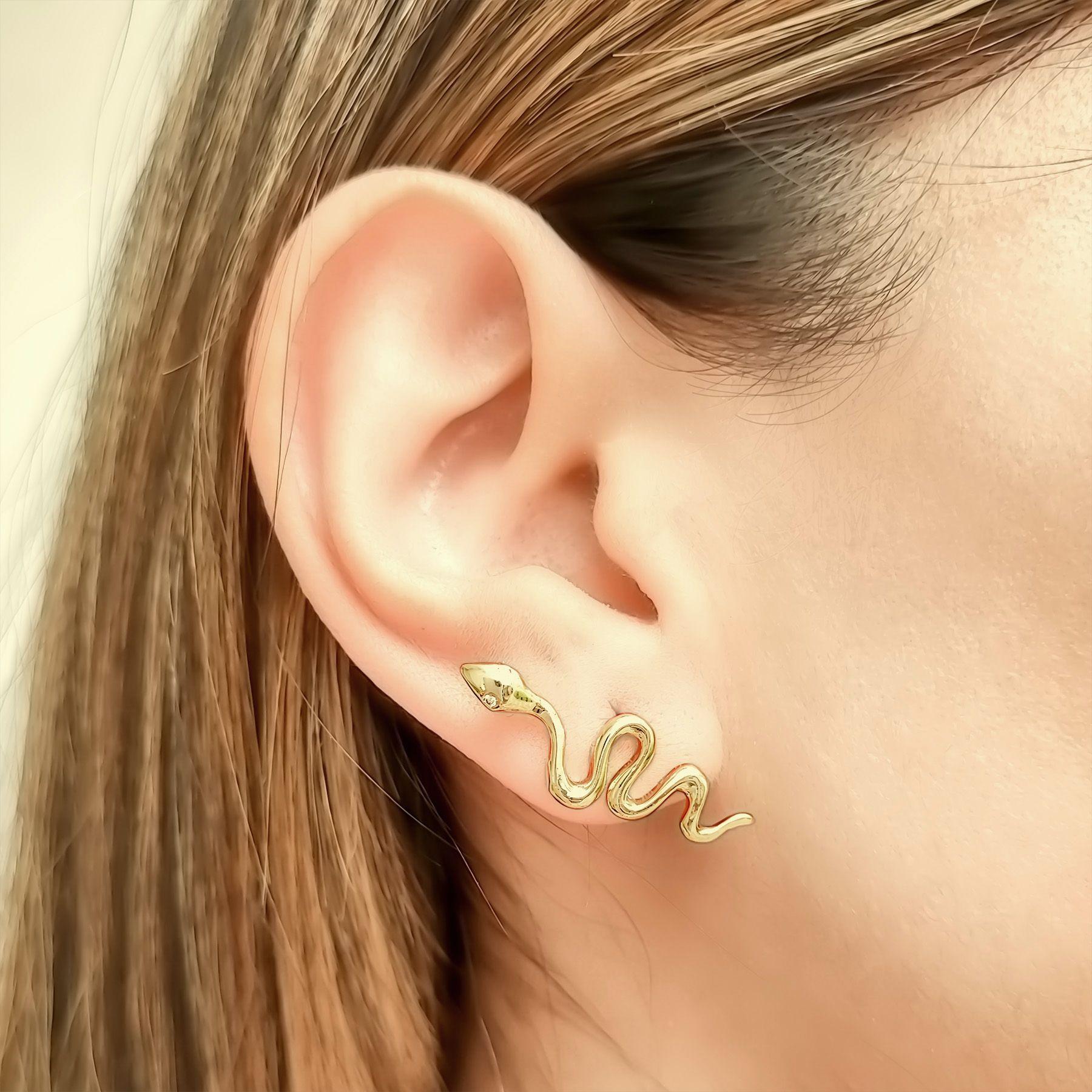Aros Trepadores Serpiente Circón Enchapado Oro 18K-2
