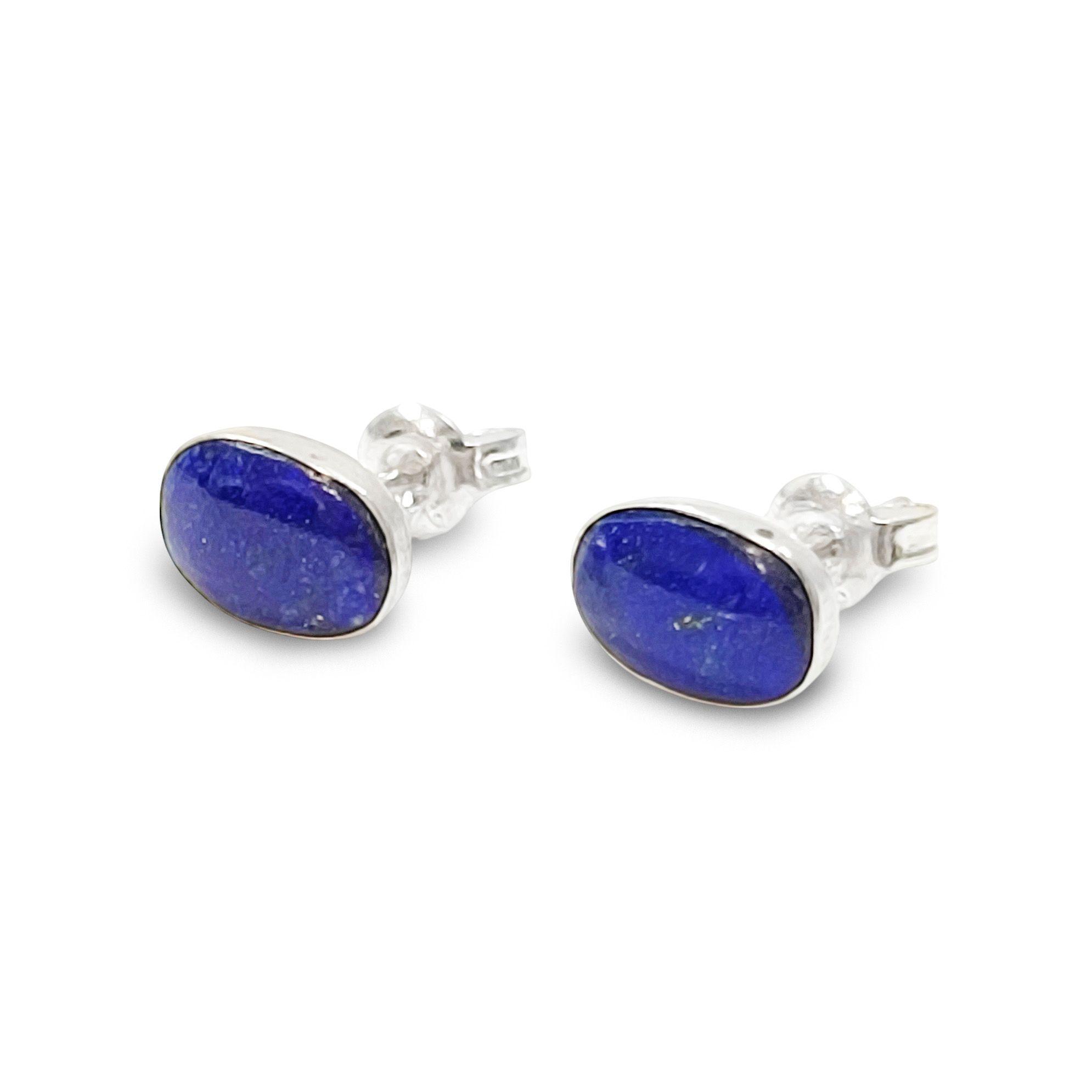 Aros Botón Ovalado Lapislázuli Plata Fina 925-2