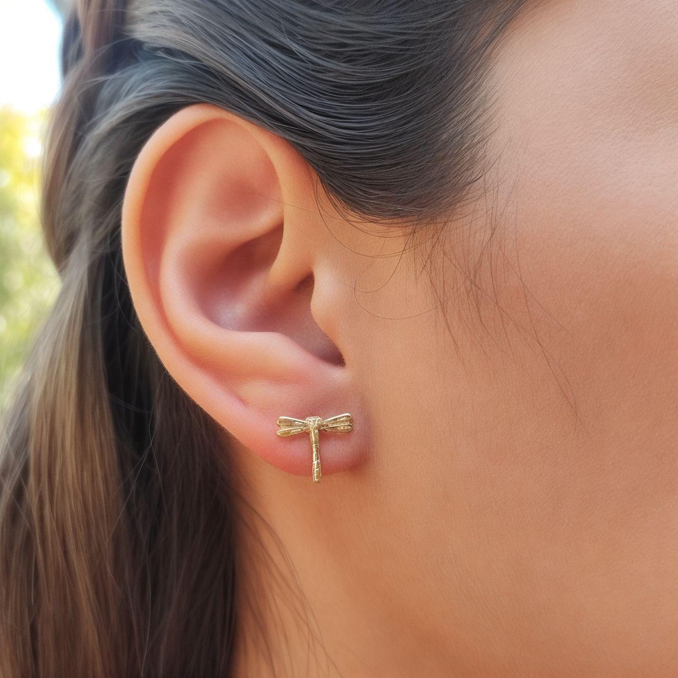 Aros Libélula Fina Enchapado Oro 18Ka-3