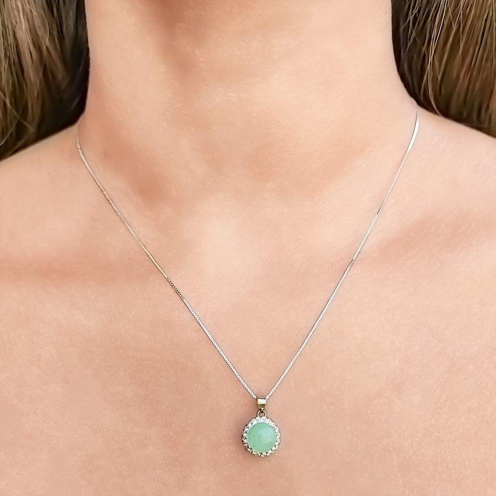 Collar Jade Verde Redondo Cristal Plata Fina 925-2