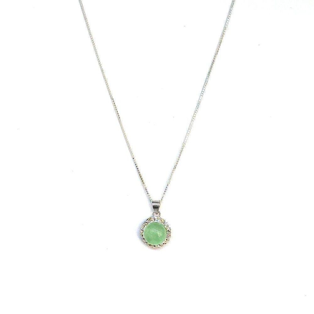Collar Jade Verde Redondo Cristal Plata Fina 925-0