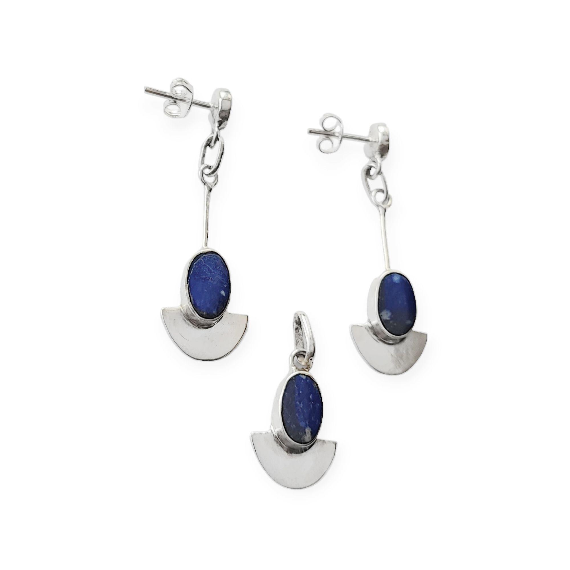 Set Aros y Colgante Lapislázuli Plata Fina 950-2