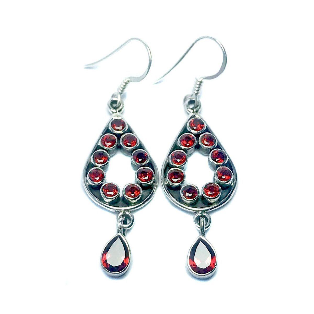 Aros Granate Gota Doble Plata Fina 925-0