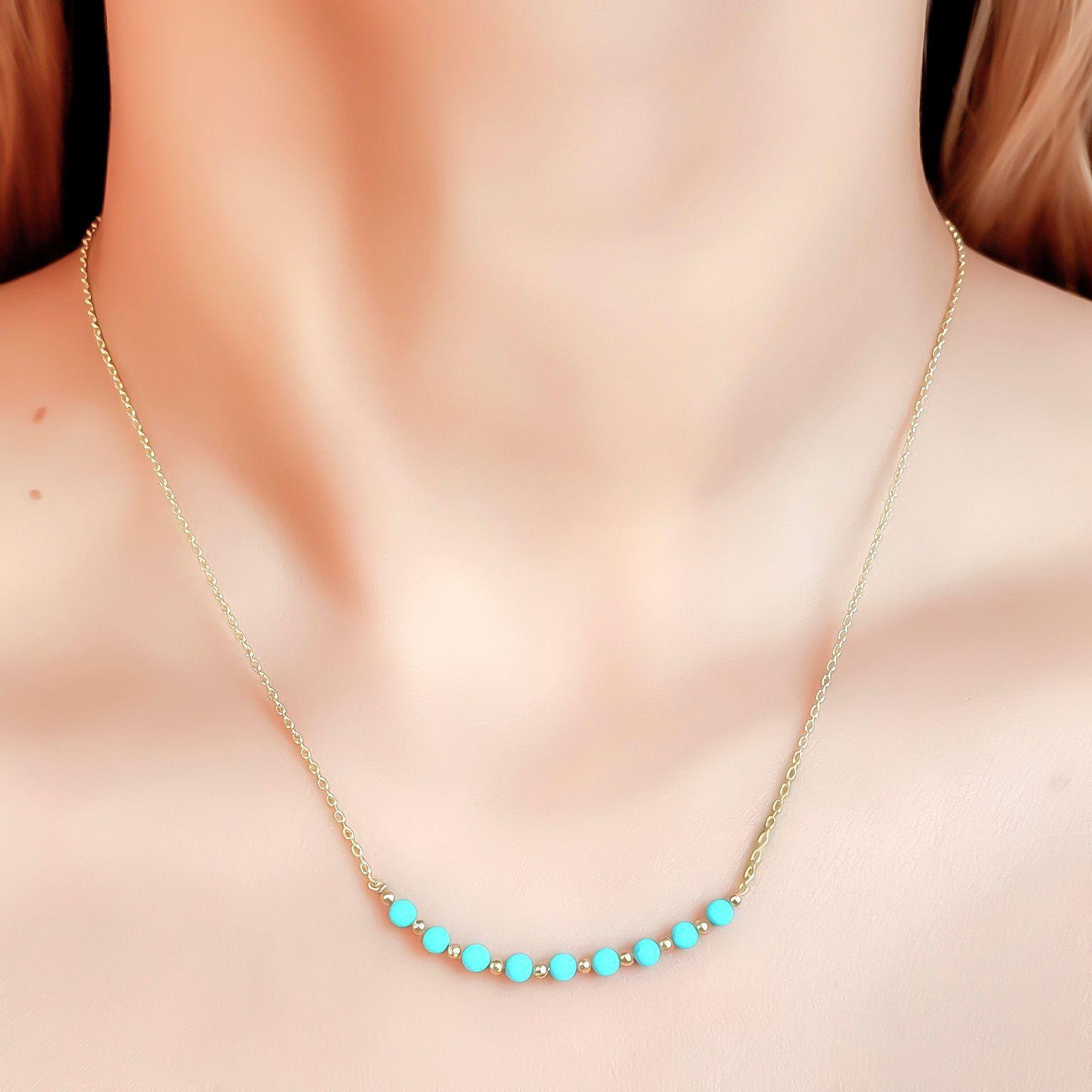 Collar Turquesa Facetado 3mm Cadena Enchapado Oro 18K-2