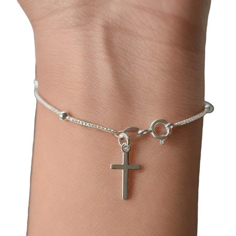 Pulsera Denario Cruz Plata Fina 925-1
