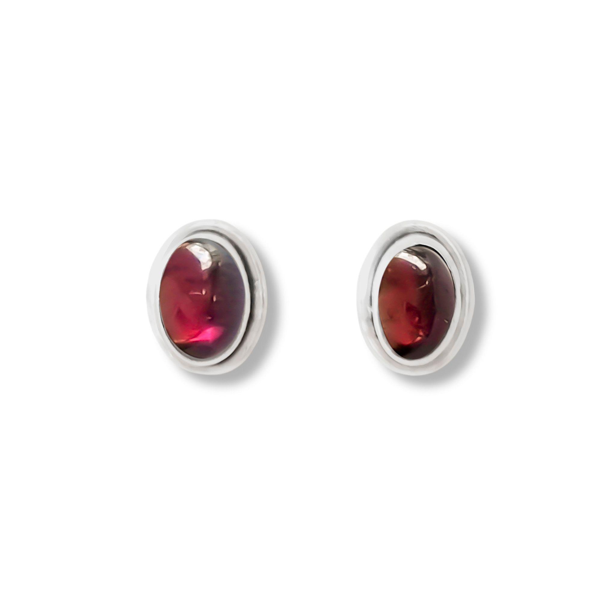 Aros Botón Óvalo Granate Plata Fina 925-0