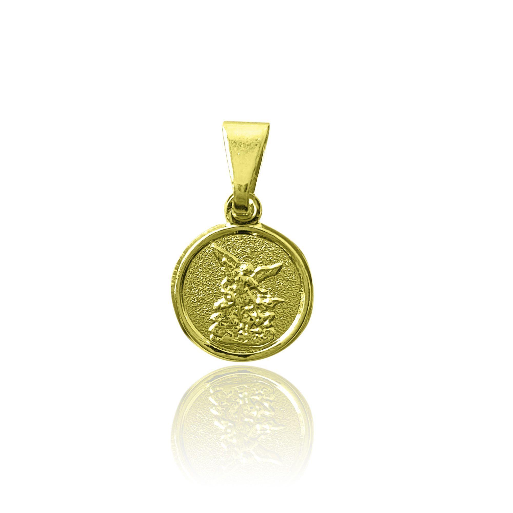 Colgante Medalla San Miguel  Arcángel 12mm Enchapado Oro 18K-0