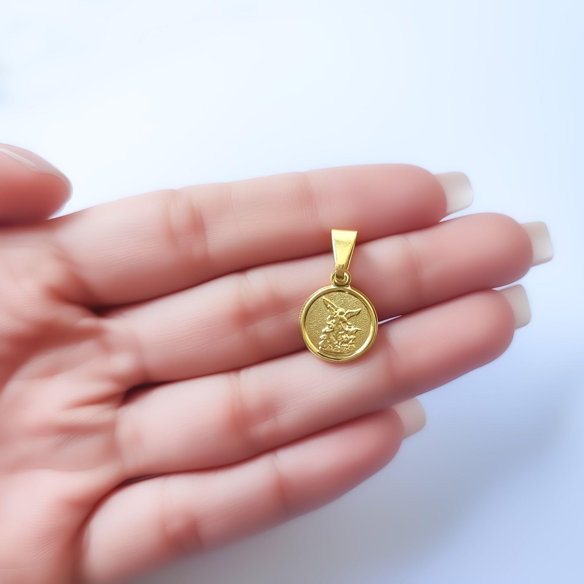 Colgante Medalla San Miguel  Arcángel 12mm Enchapado Oro 18K-1