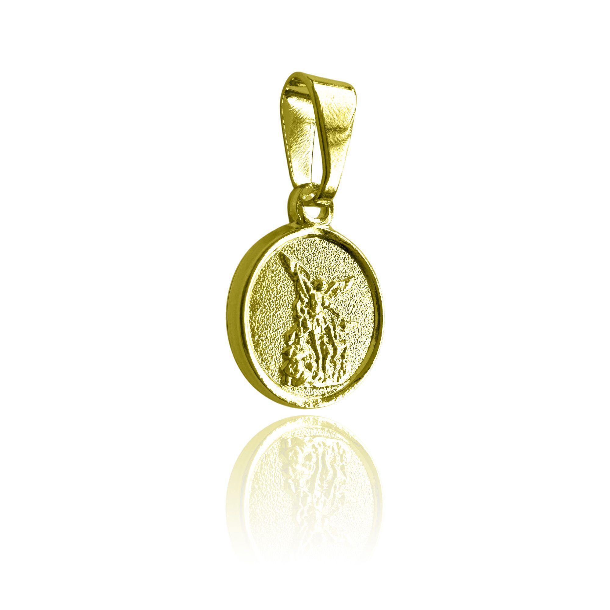 Colgante Medalla San Miguel  Arcángel 12mm Enchapado Oro 18K-2