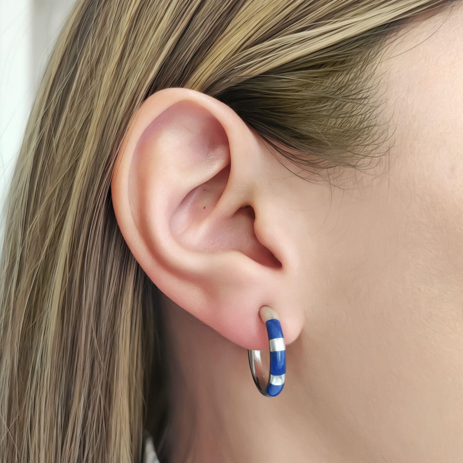 Aros Argolla Cebra 20 mm Lapislázuli Plata Fina 925-3