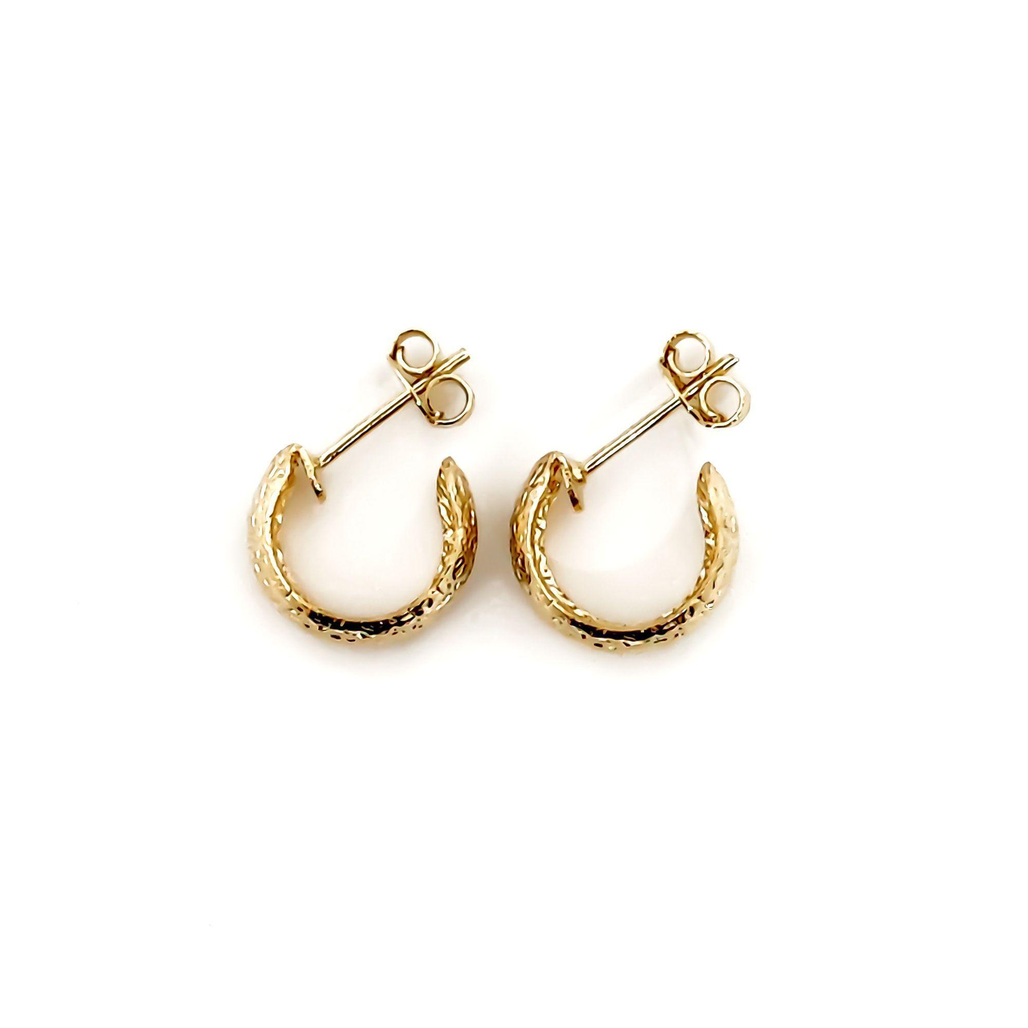 Aros Argollas Martillada 12mm Enchapada Oro 18K-2