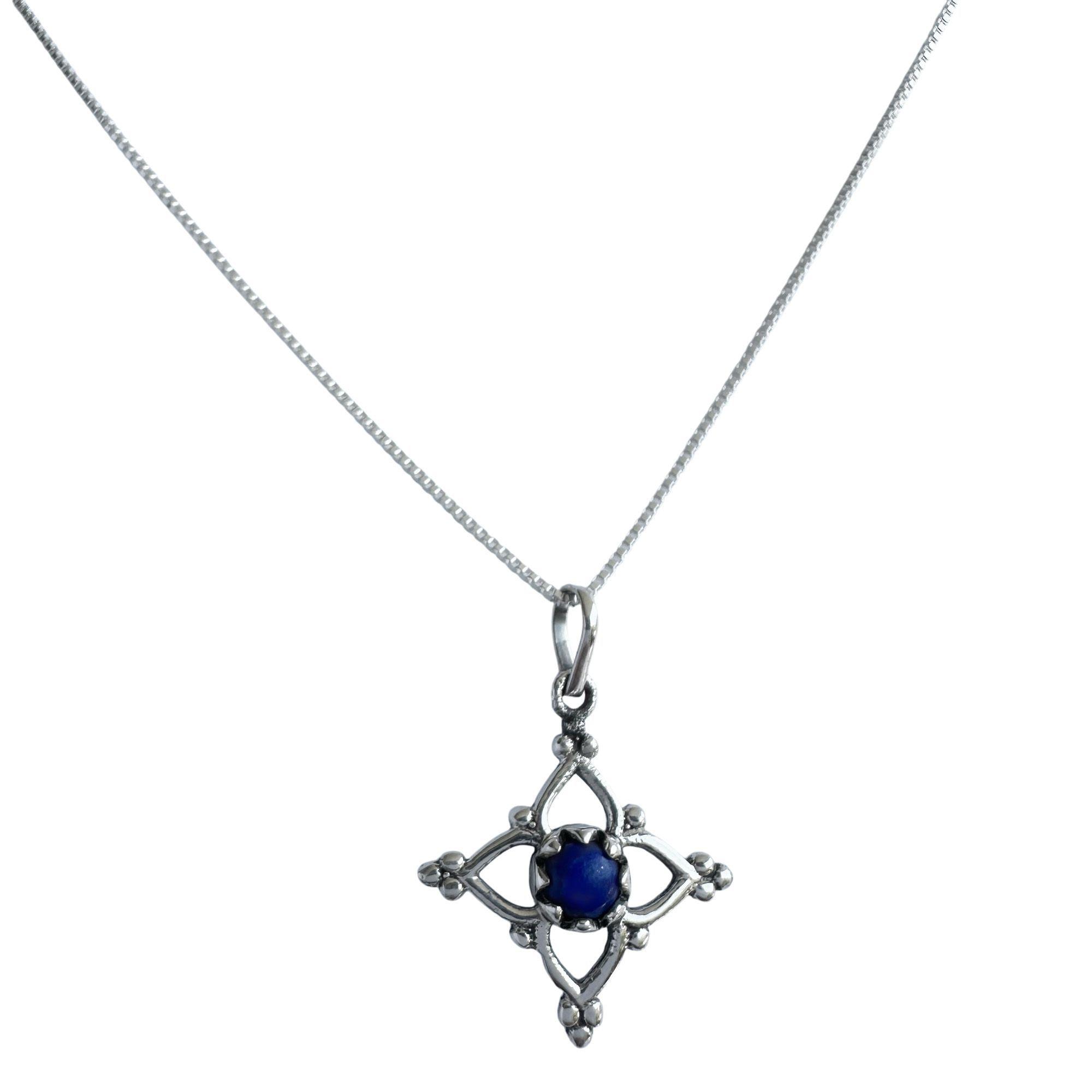 Collar Lapislázuli Trébol Místico Plata Fina 925-2