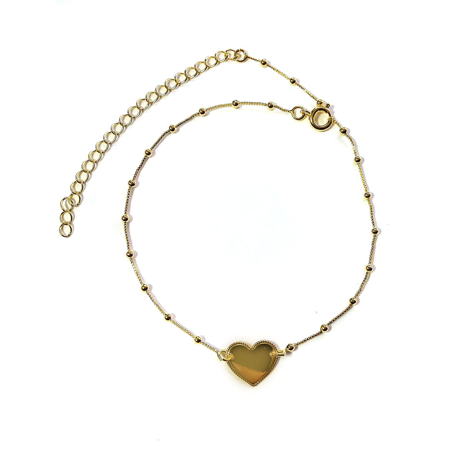Tobillera Corazón Bolitas Veneciana Enchapado Oro 18K-0