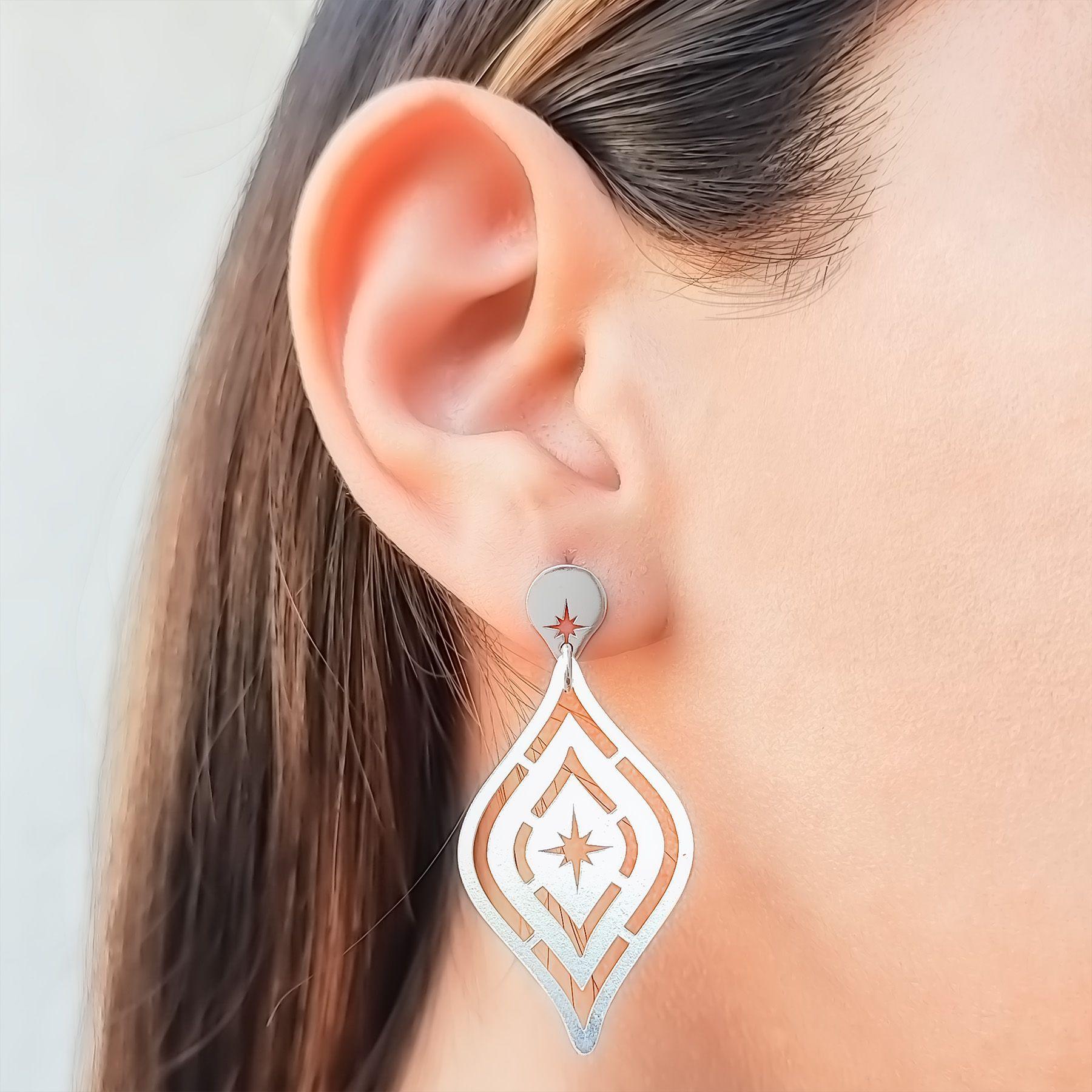 Aros Colgantes Hoja Calada Estrella Plata Fina 925-2