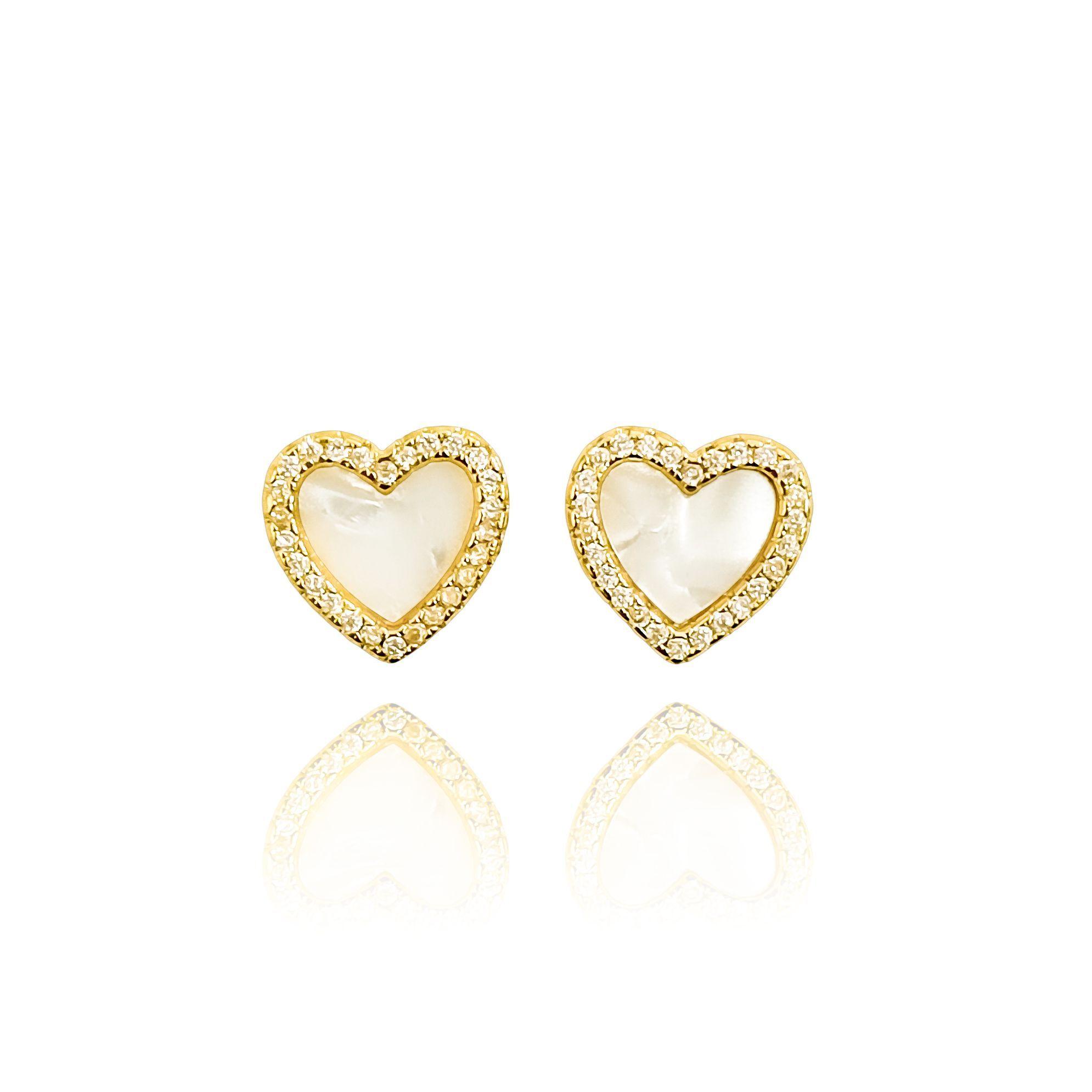 Aros Corazón Nácar Borde Circón Enchapado Oro 18K-2