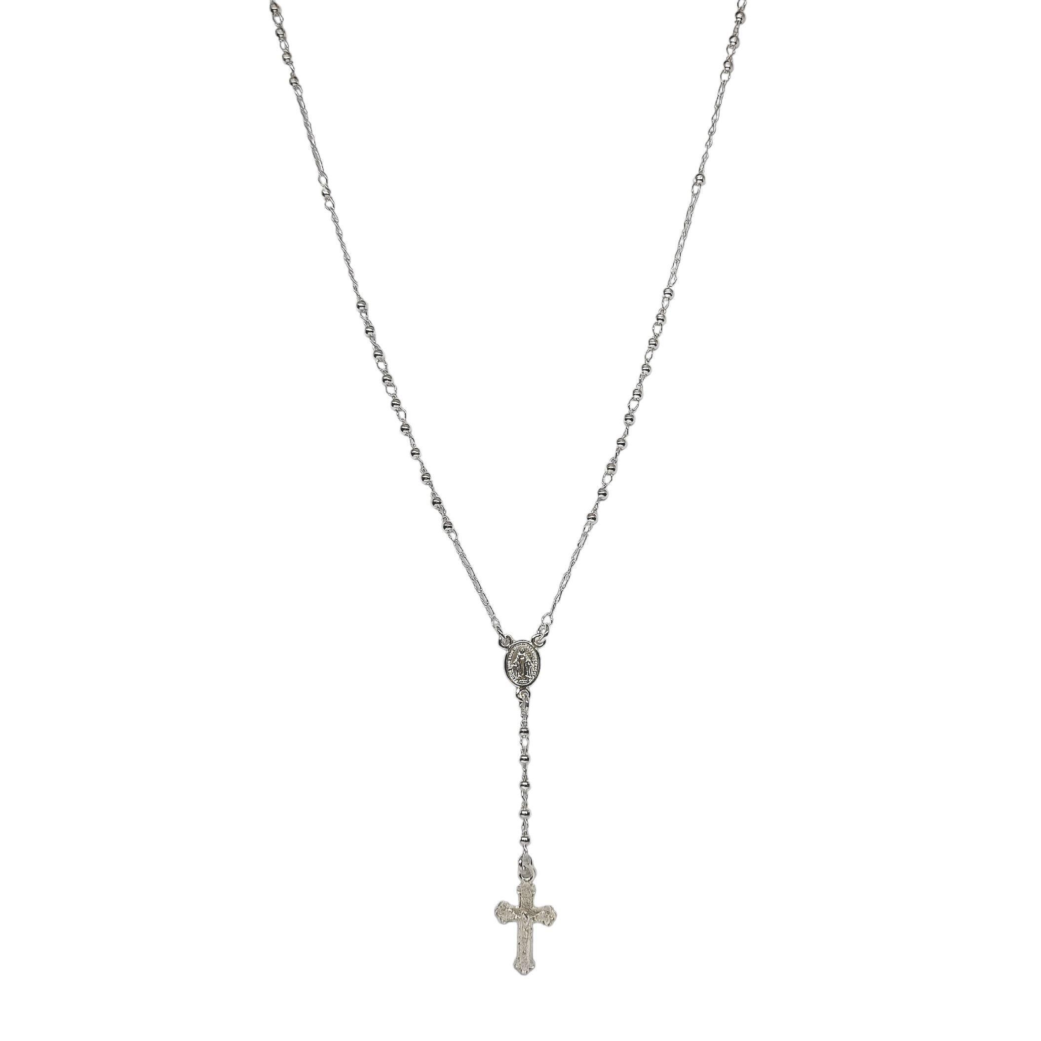 Collar Rosario Virgen De Los Rayos Cruz Plata Fina 925-2