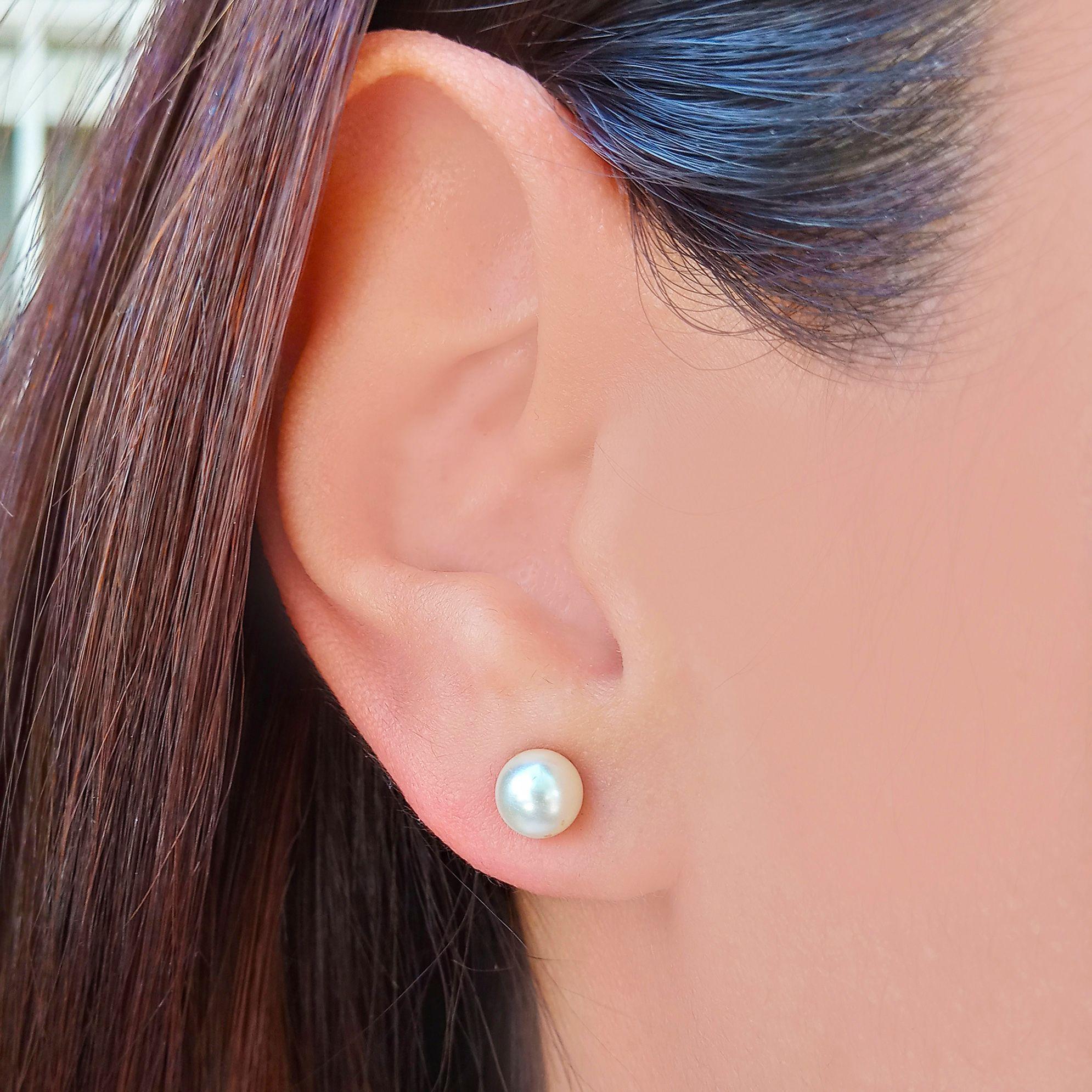 Aros Perla Sintética 6mm Enchapado Oro 18K-2