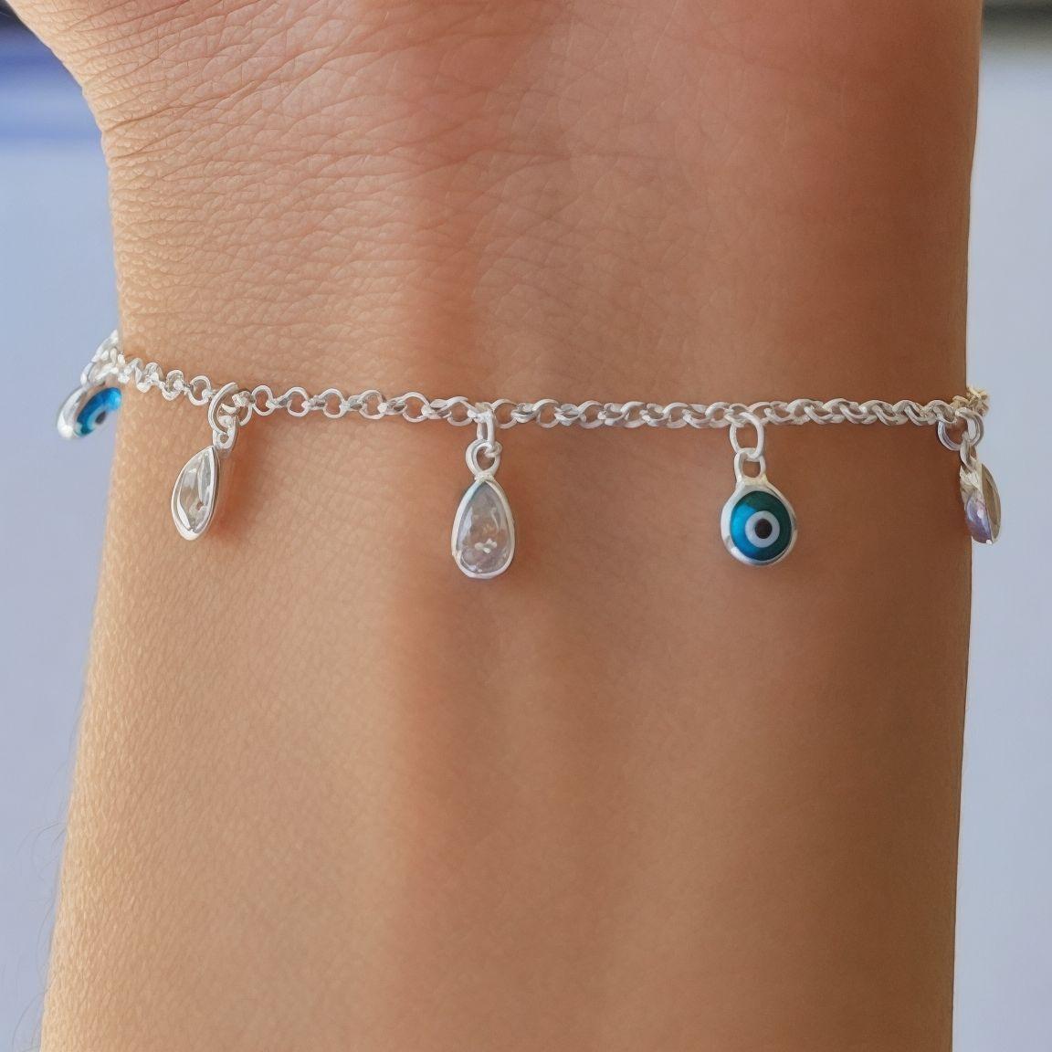 Pulsera Ojo Turco y Gota Circón Plata Fina 925-2