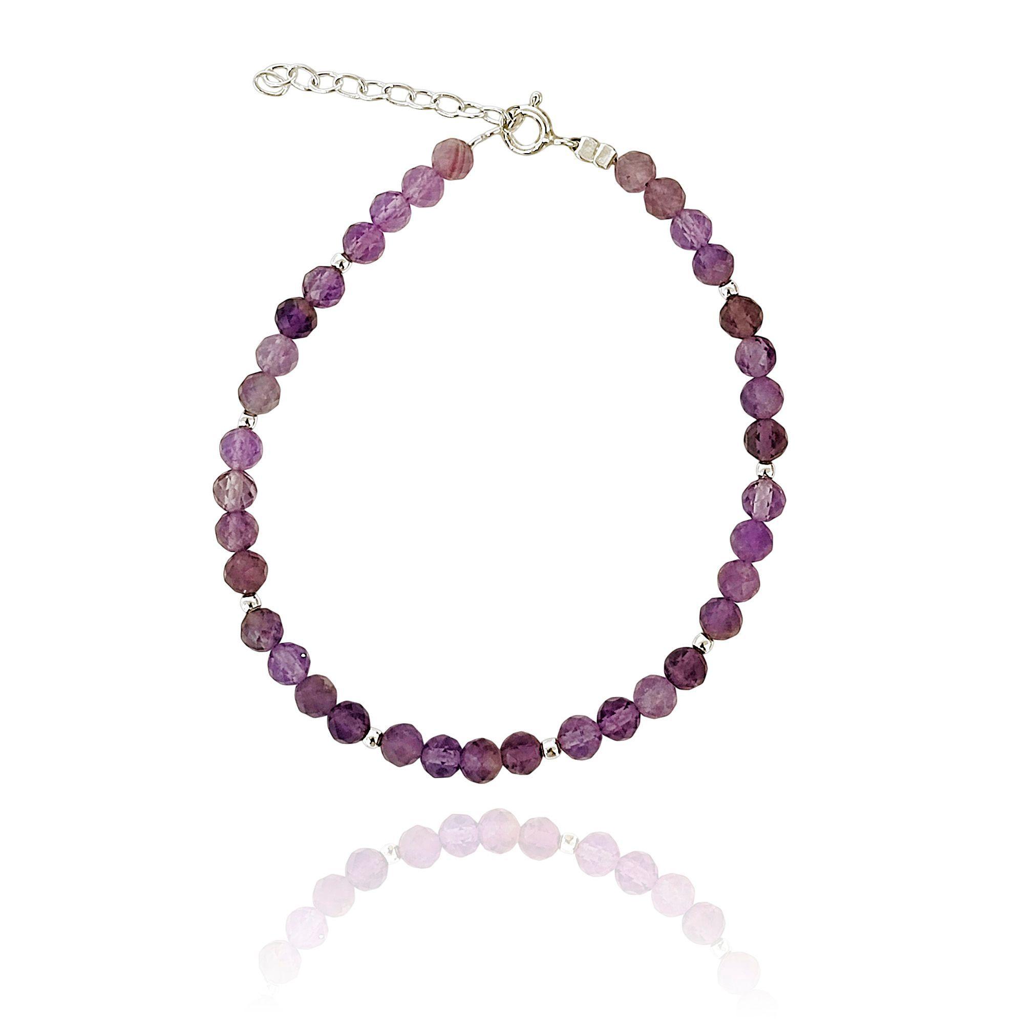Pulsera Amatista Facetada 4mm Bolita Plata Fina 925-2