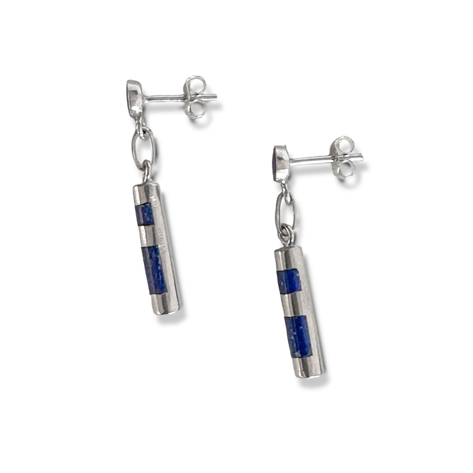 Aros Tubo Cebra Colgante Lapislázuli Plata Fina 925-2